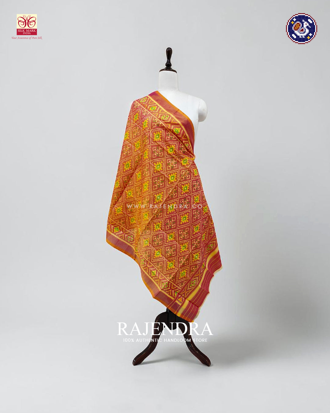 Traditional Panchanda Design Mustard Yellow Rajkot Patola Dupatta