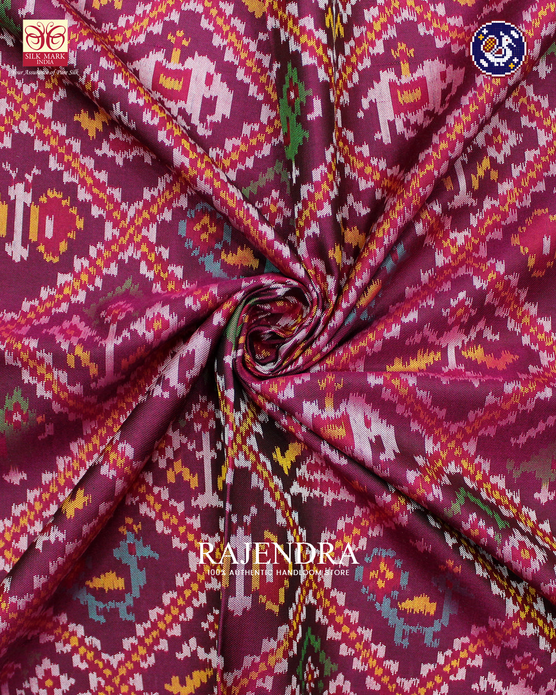 Traditional Hathi Popat Bhat Semi Double Weave Rajkot Patola Saree