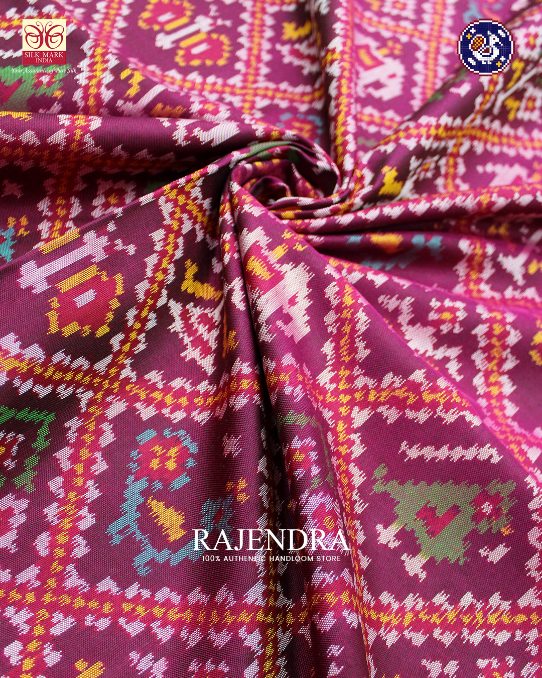 Traditional Hathi Popat Bhat Semi Double Weave Rajkot Patola Saree