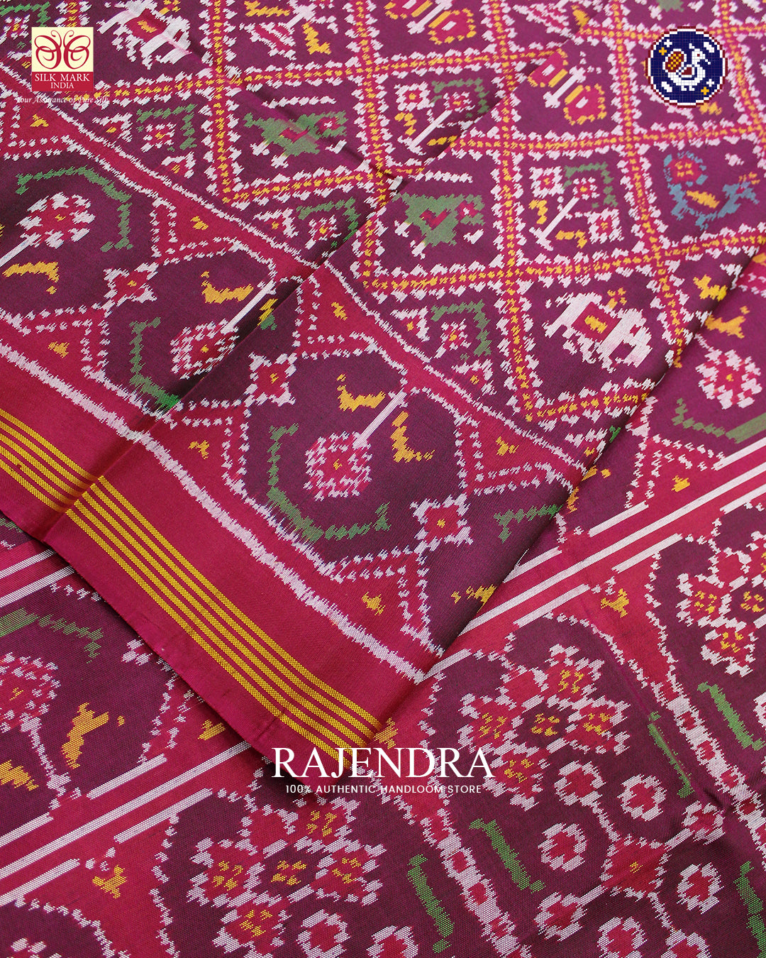 Traditional Hathi Popat Bhat Semi Double Weave Rajkot Patola Saree