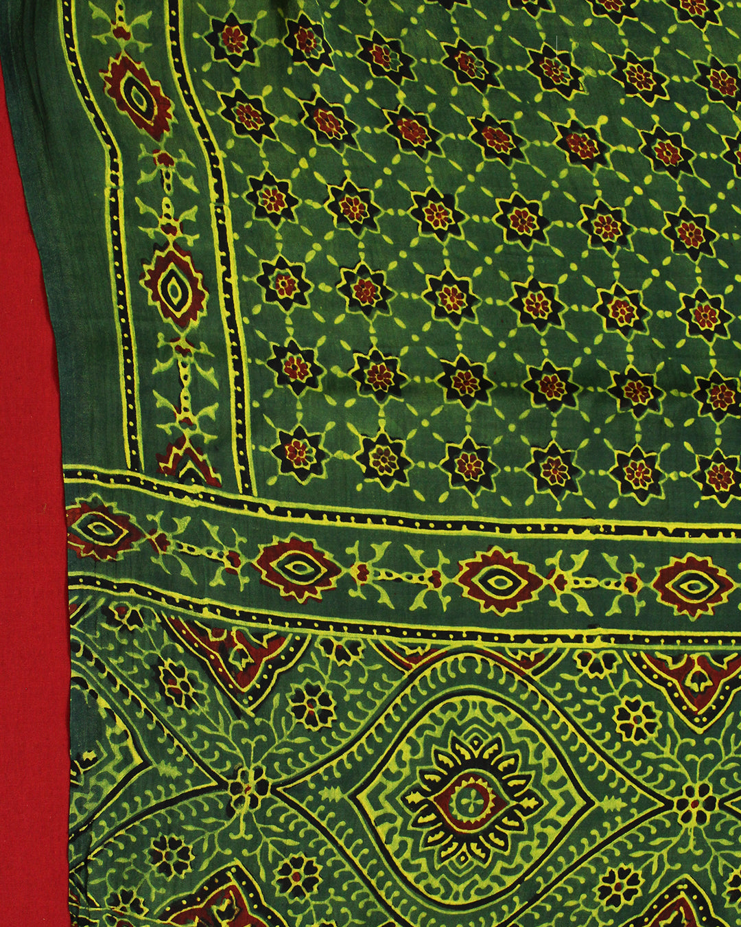 Traditional Green Ajrakh Natural Dyed Modal Silk Dupatta