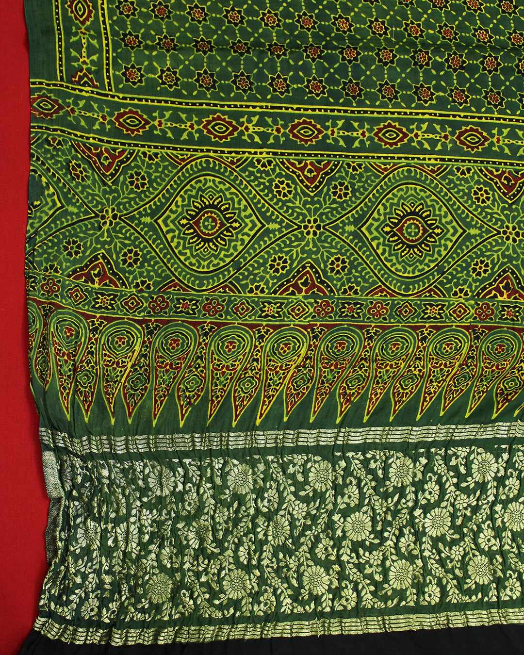 Traditional Green Ajrakh Natural Dyed Modal Silk Dupatta