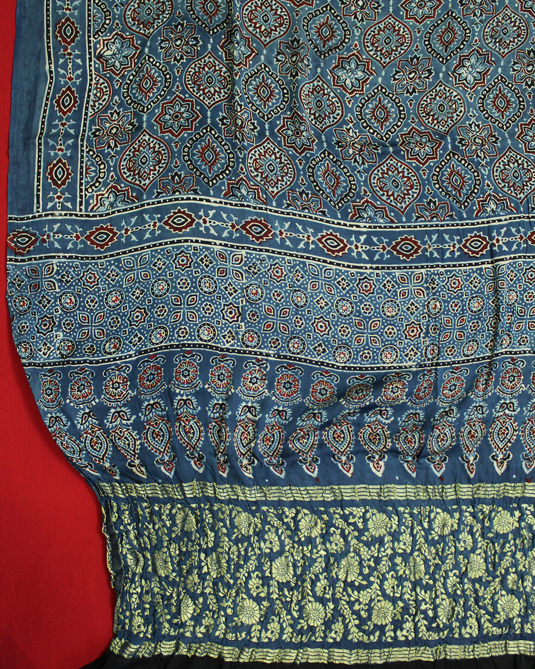 Traditional Indigo Blue Ajrakh Natural Dyed Modal Silk Dupatta