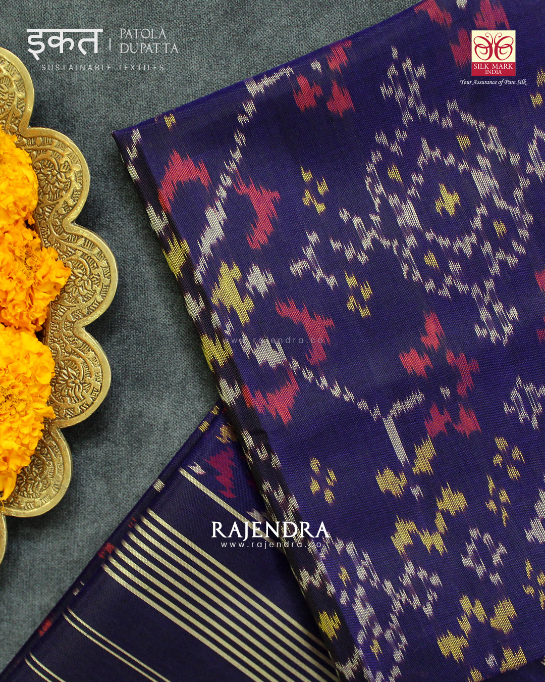 Traditional Navratna Design Dark Purple Single Ikat Rajkot Patola Dupatta