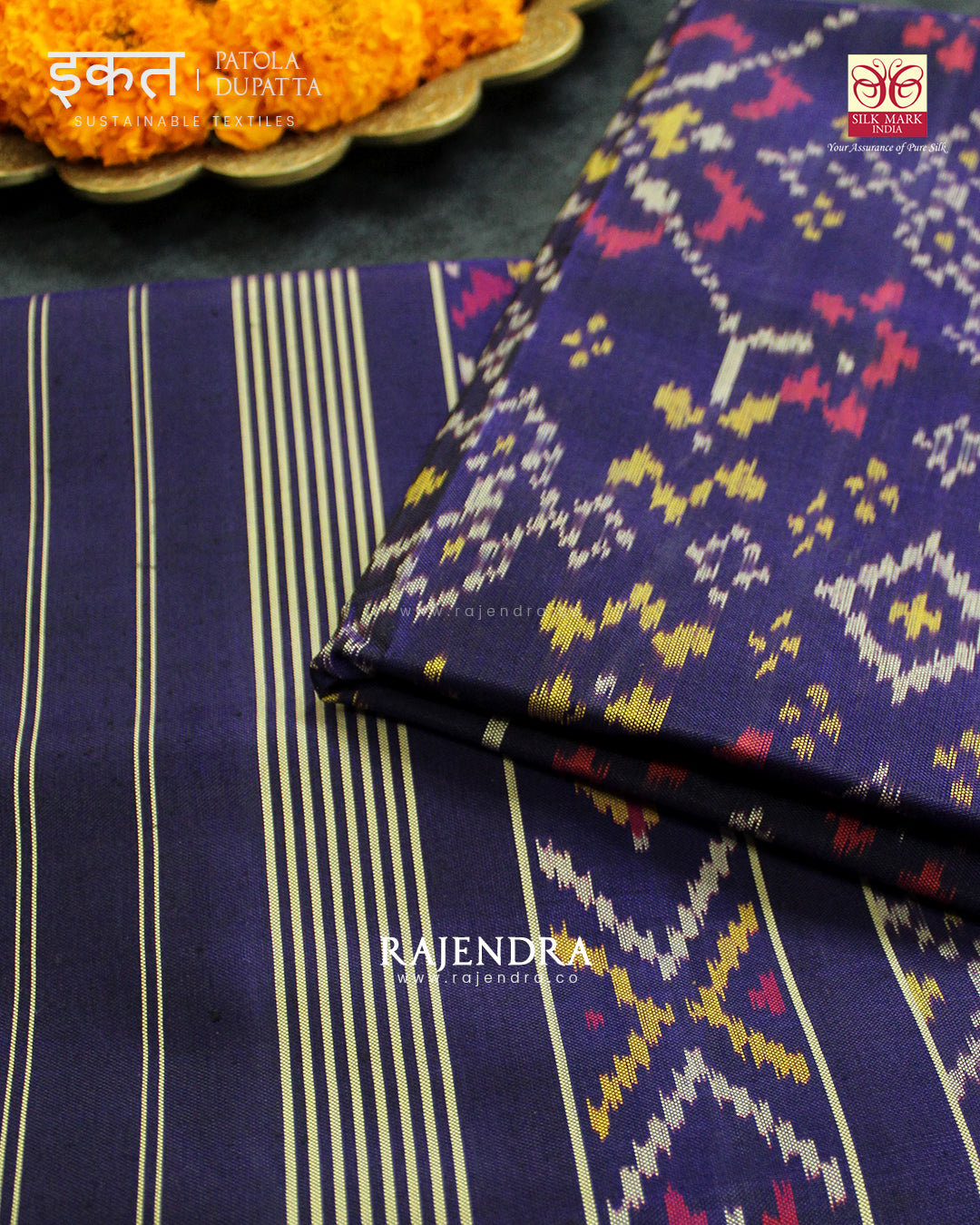 Traditional Navratna Design Dark Purple Single Ikat Rajkot Patola Dupatta