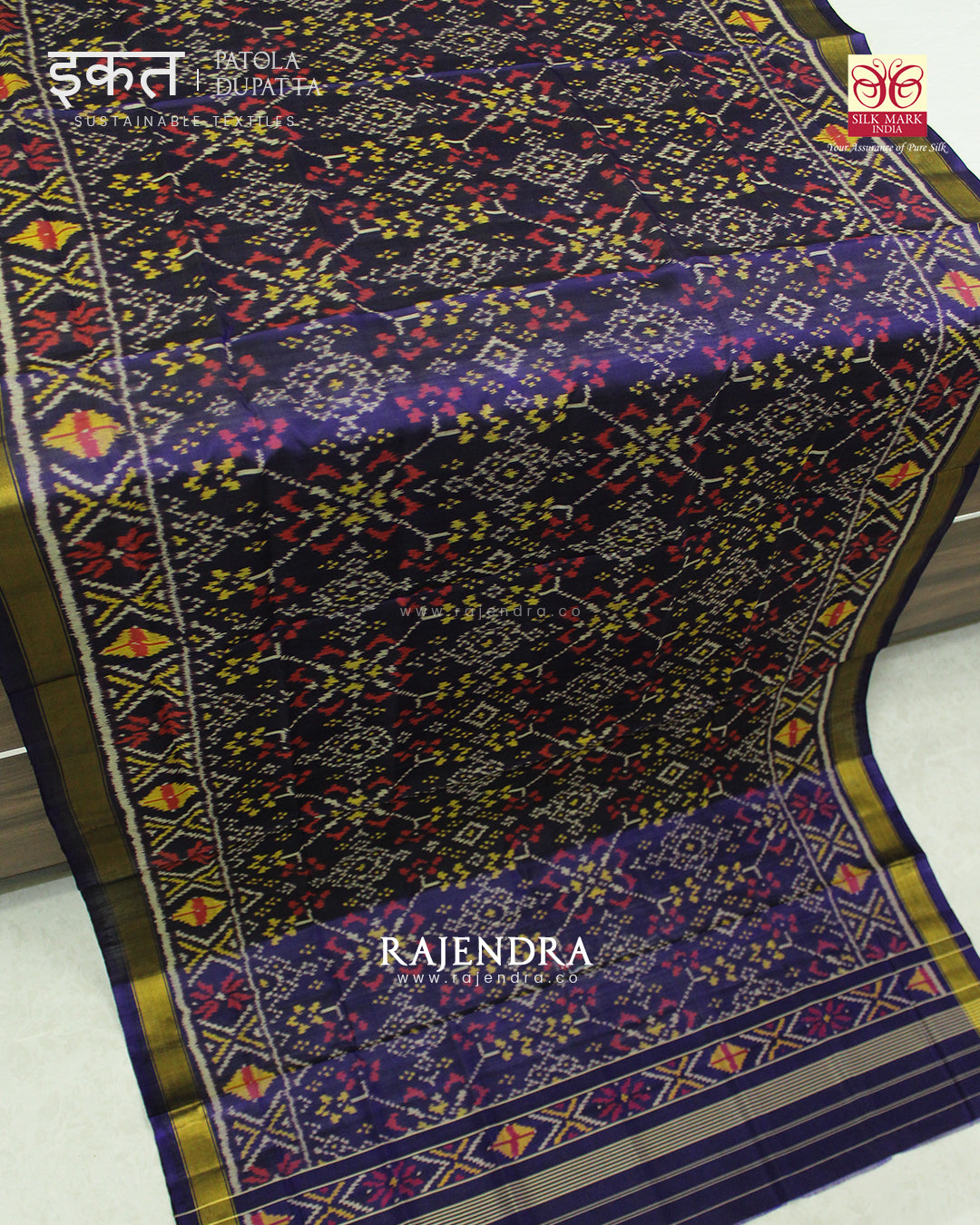 Traditional Navratna Design Dark Purple Single Ikat Rajkot Patola Dupatta