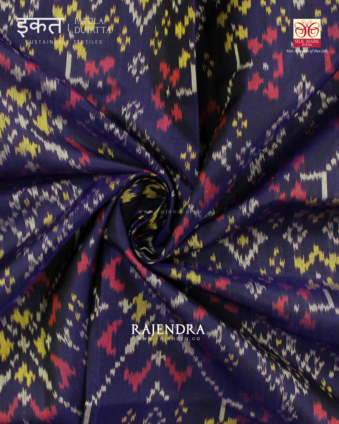 Traditional Navratna Design Dark Purple Single Ikat Rajkot Patola Dupatta