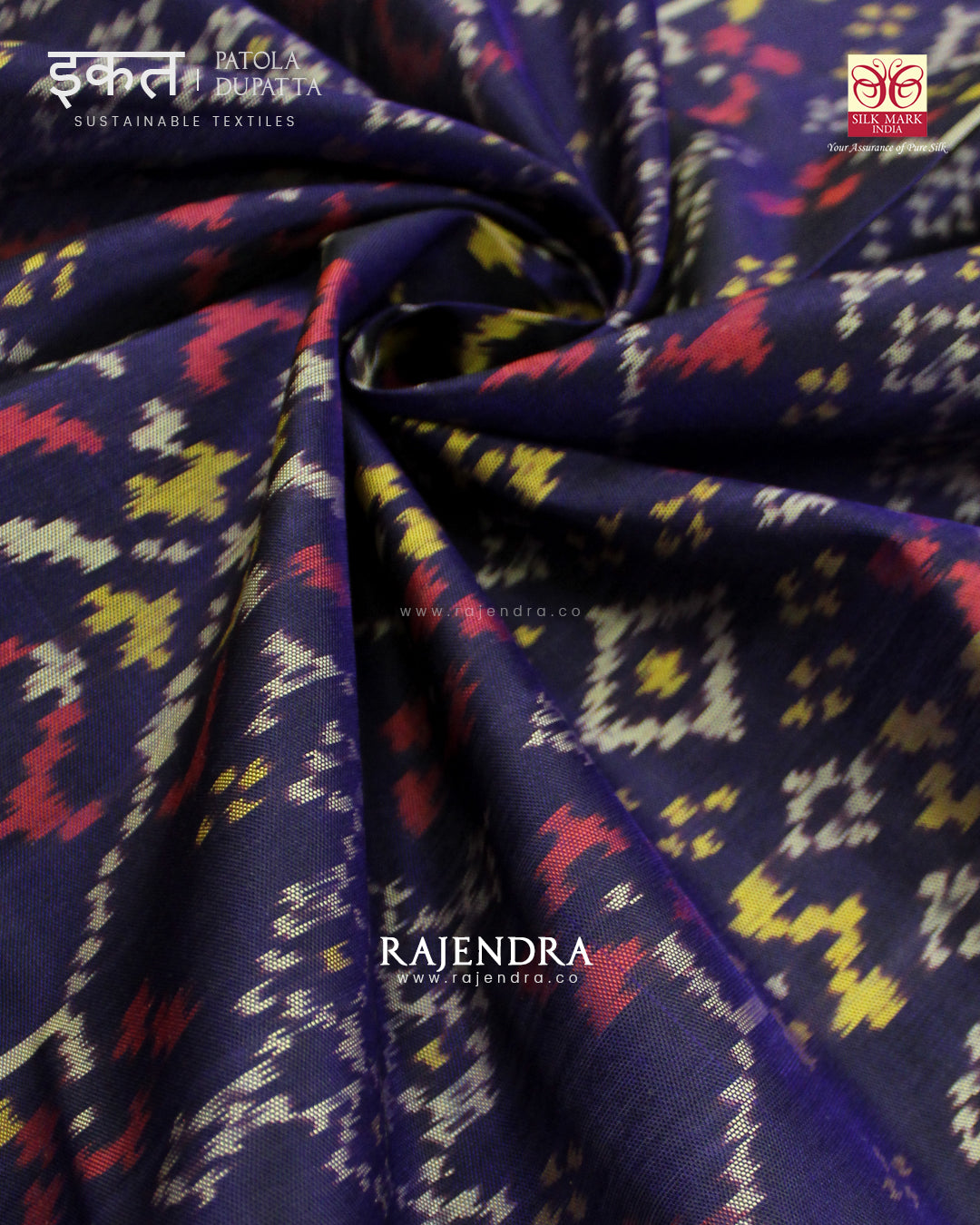 Traditional Navratna Design Dark Purple Single Ikat Rajkot Patola Dupatta