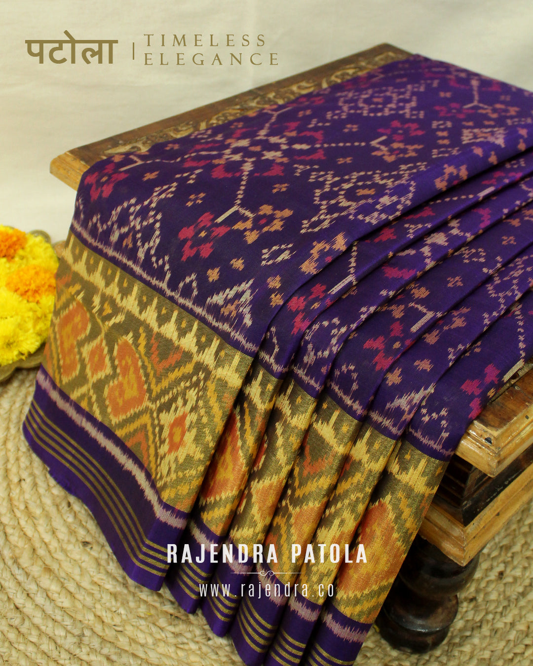 Traditional Navratna Bhat purple Single Ikat Rajkot Patola Saree