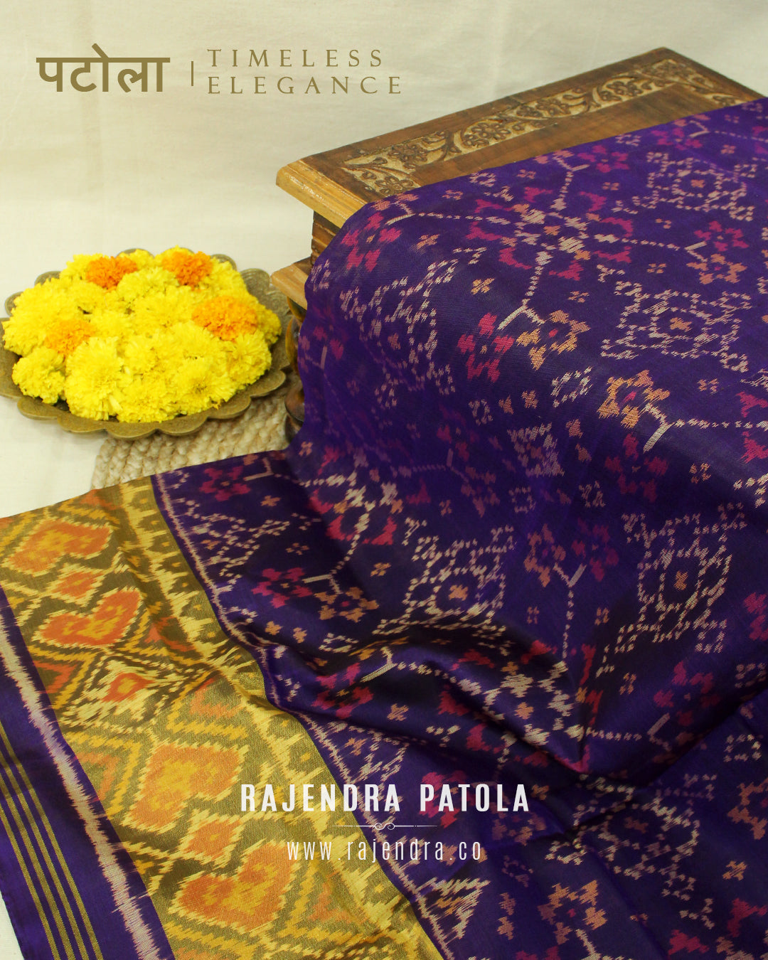 Traditional Navratna Bhat purple Single Ikat Rajkot Patola Saree