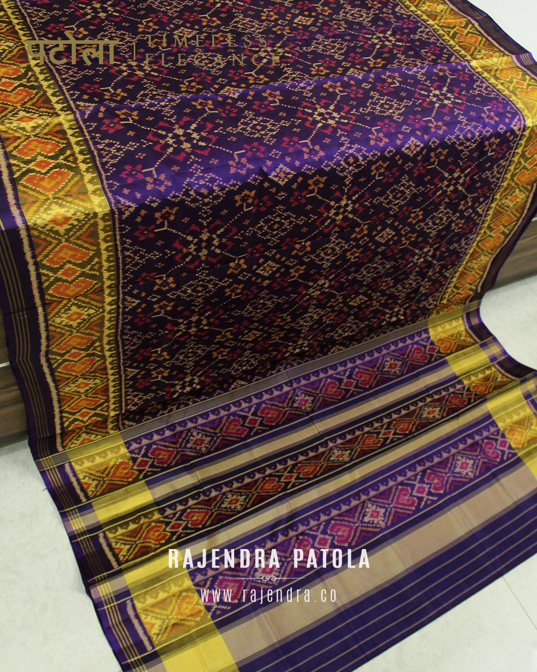 Traditional Navratna Bhat purple Single Ikat Rajkot Patola Saree