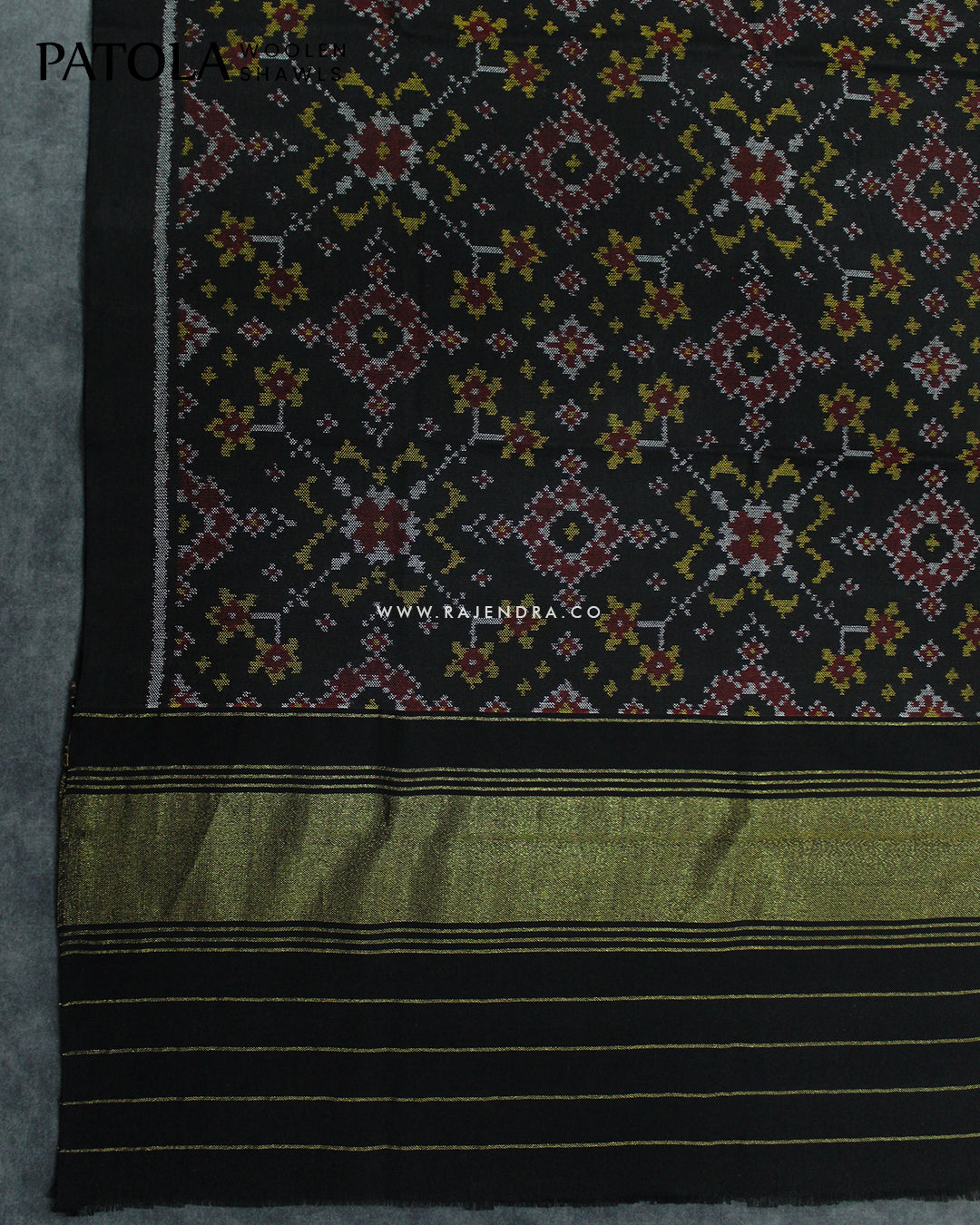 Handwoven Navratna Design Black Woolen Patola Shawls