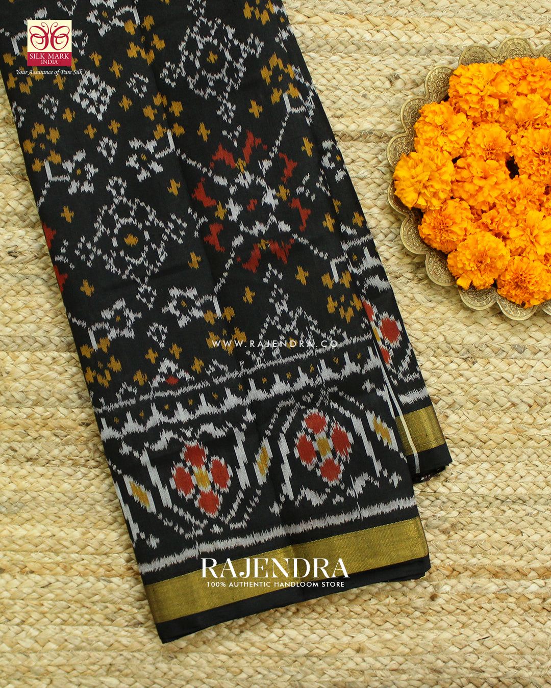 Traditional Navratna  Design Black Single Ikat Rajkot Patola Saree