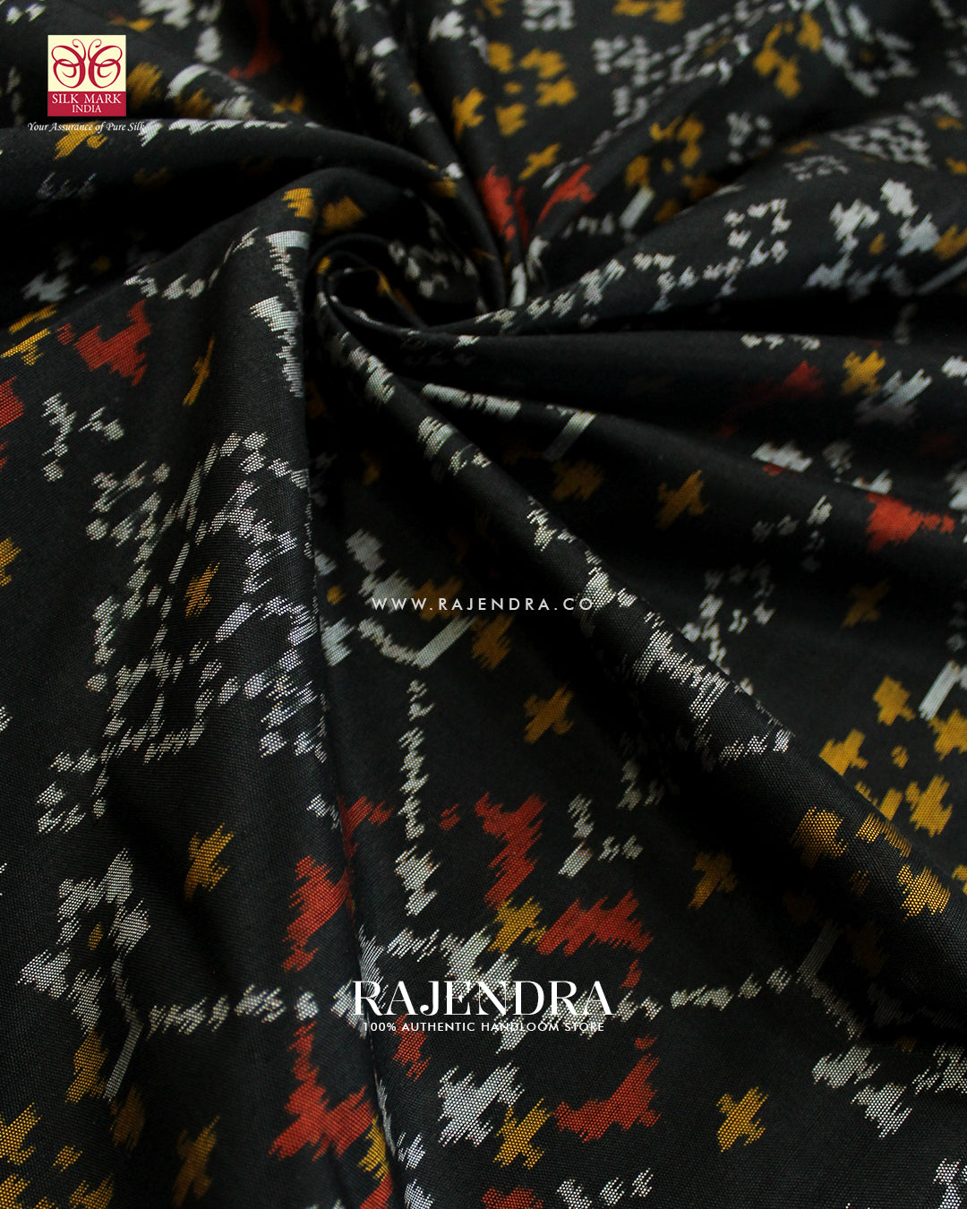 Traditional Navratna  Design Black Single Ikat Rajkot Patola Saree