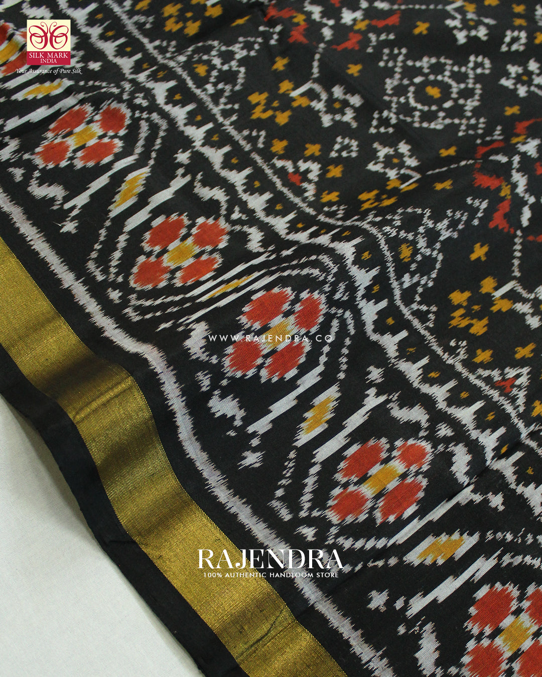 Traditional Navratna  Design Black Single Ikat Rajkot Patola Saree