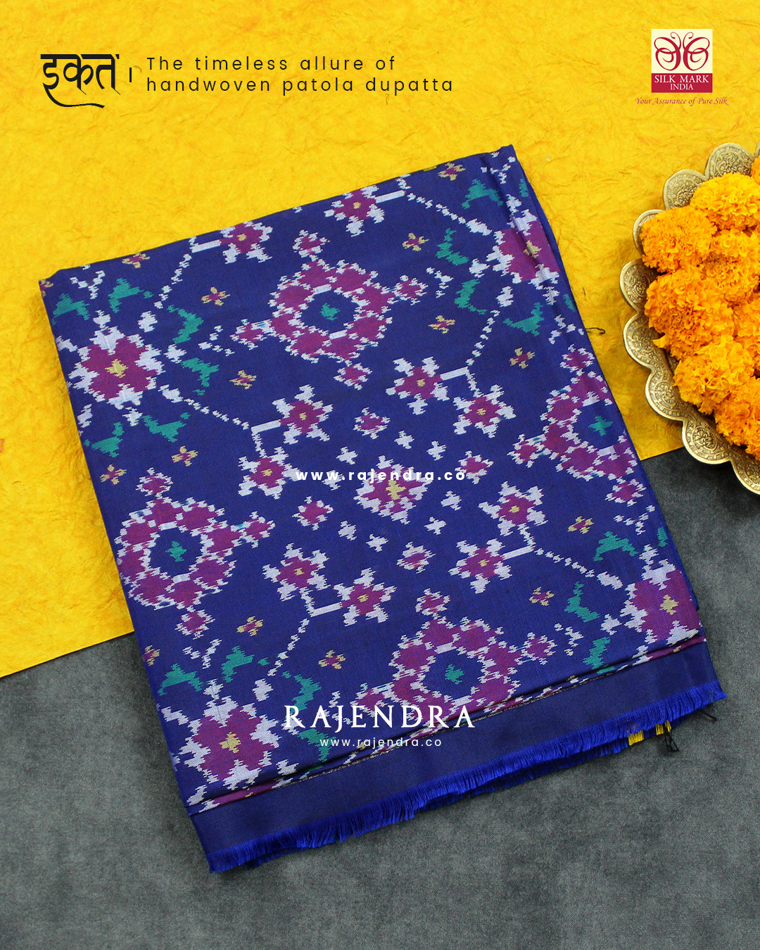Traditional Navratna Blue Ikat Rajkot Patola Dupatta