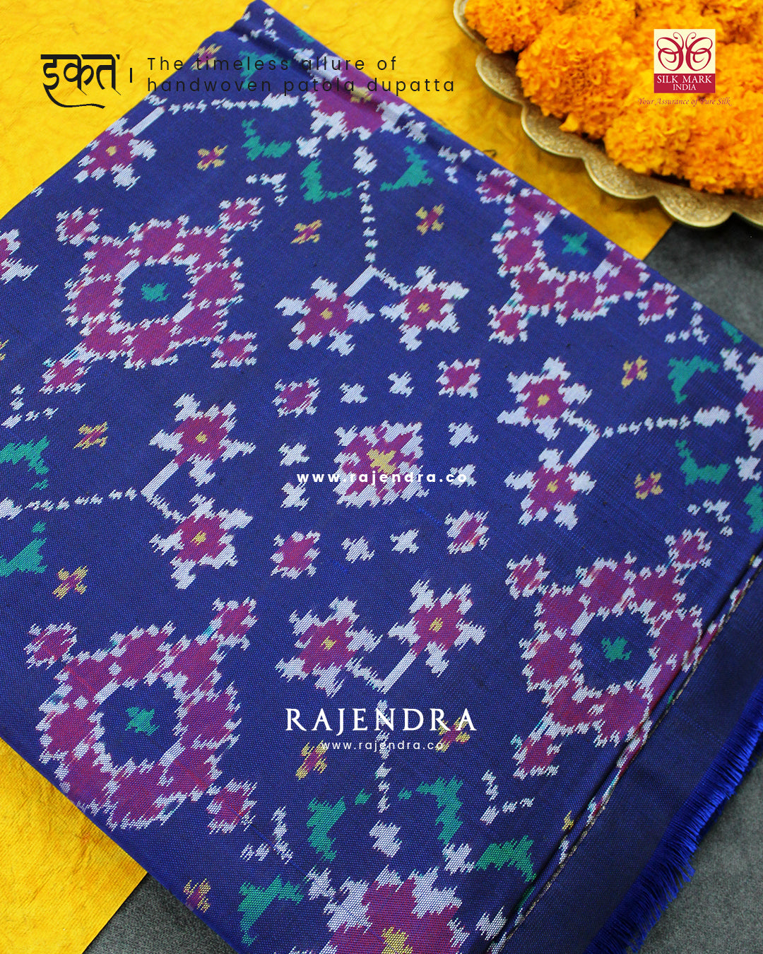Traditional Navratna Blue Ikat Rajkot Patola Dupatta