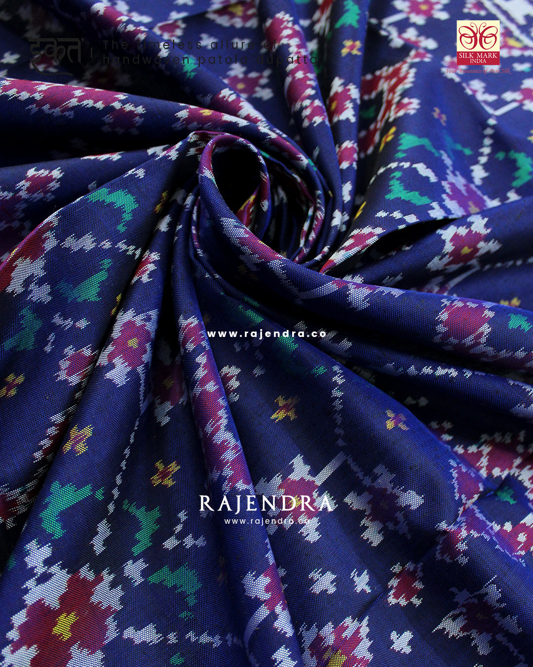 Traditional Navratna Blue Ikat Rajkot Patola Dupatta
