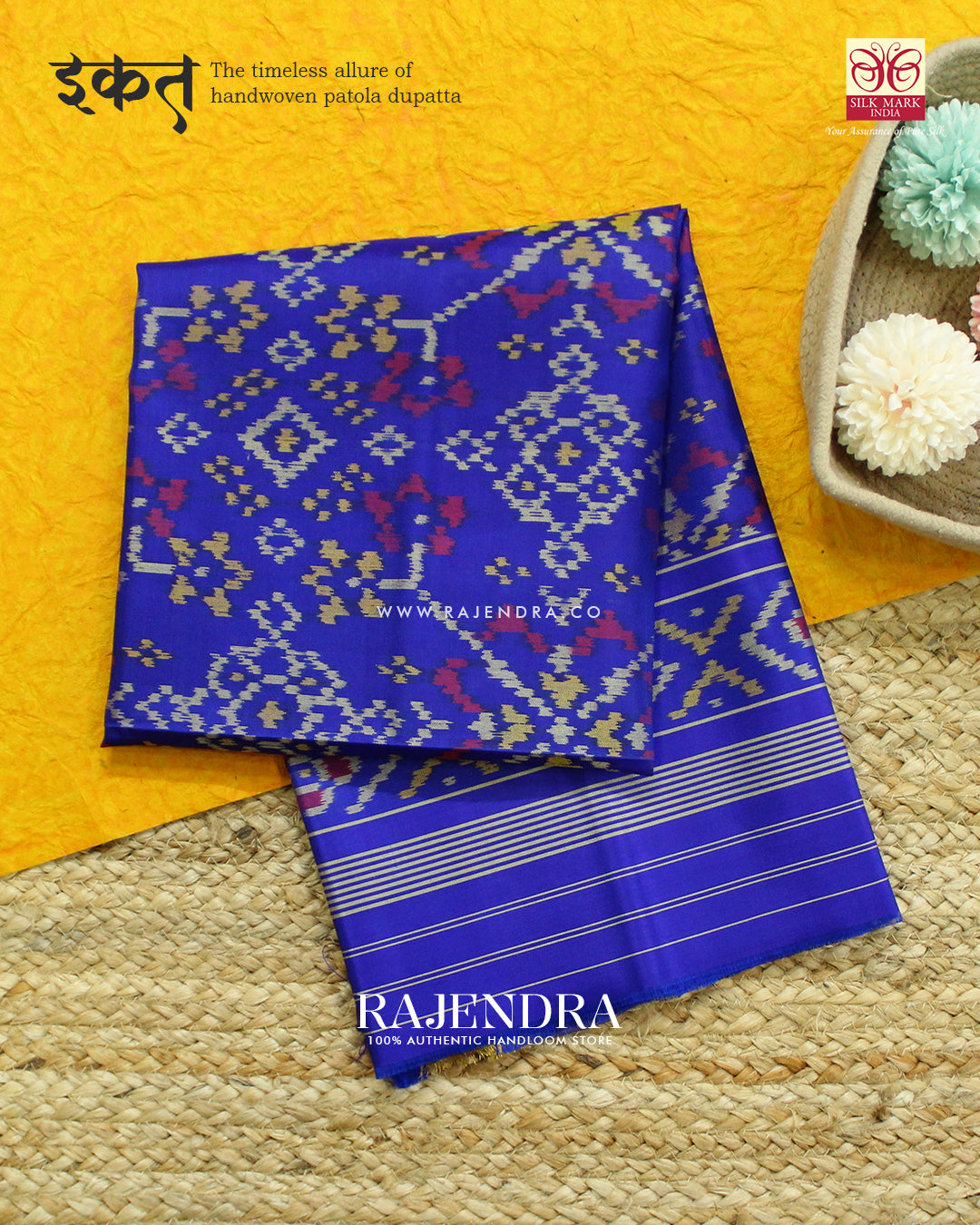 Traditional Navratna Design Blue Single Ikat Rajkot Patola Dupatta
