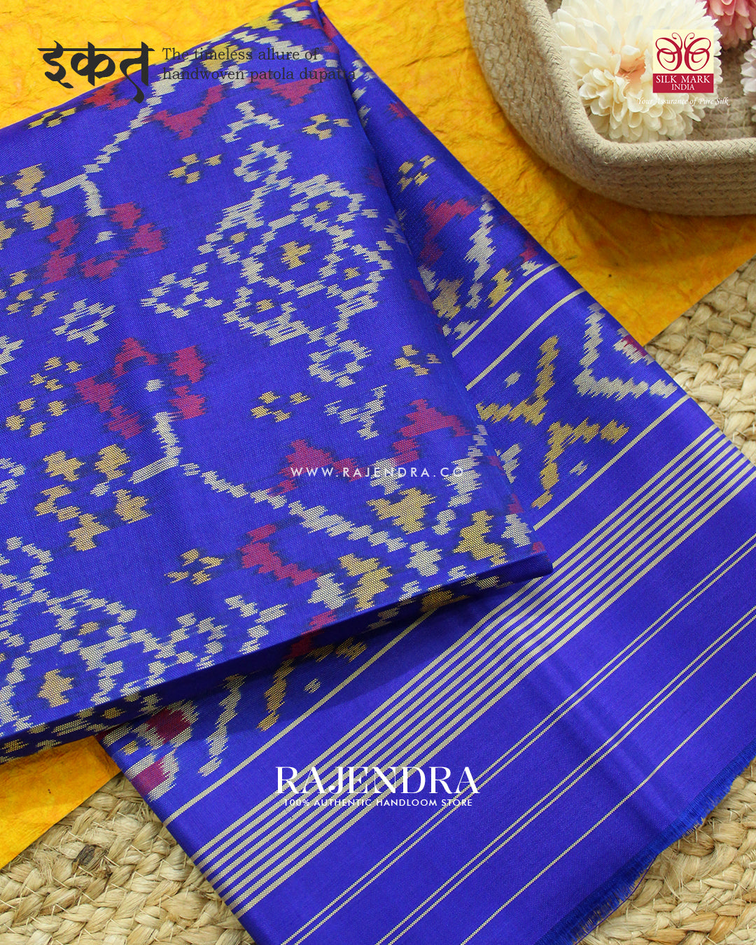 Traditional Navratna Design Blue Single Ikat Rajkot Patola Dupatta