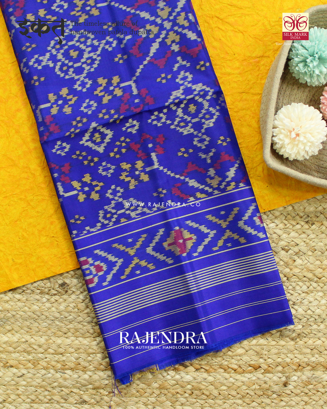 Traditional Navratna Design Blue Single Ikat Rajkot Patola Dupatta