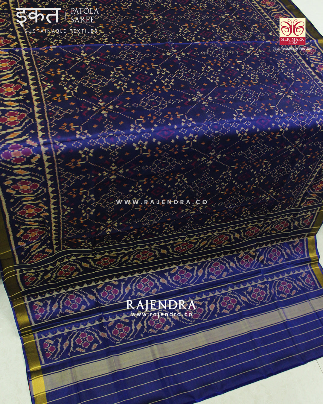 Traditional Navratna Design Blue Single Ikat Rajkot Patola Saree