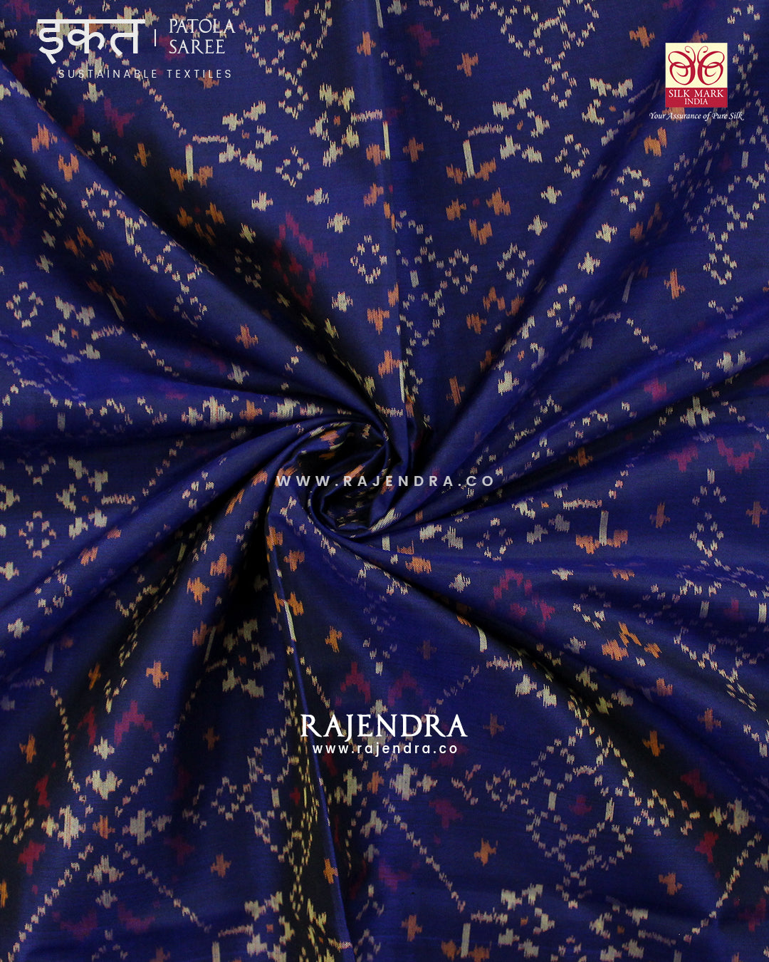 Traditional Navratna Design Blue Single Ikat Rajkot Patola Saree
