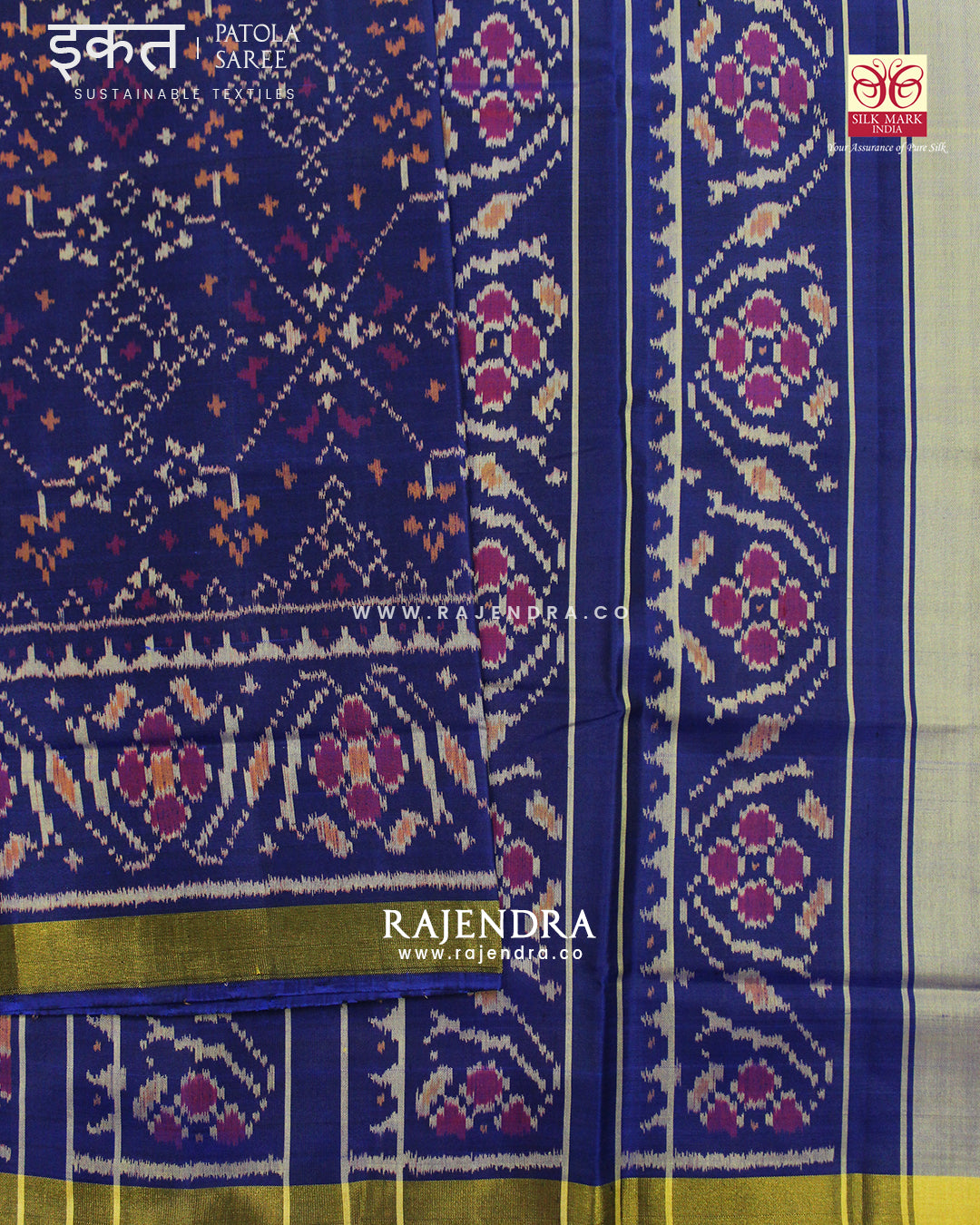 Traditional Navratna Design Blue Single Ikat Rajkot Patola Saree