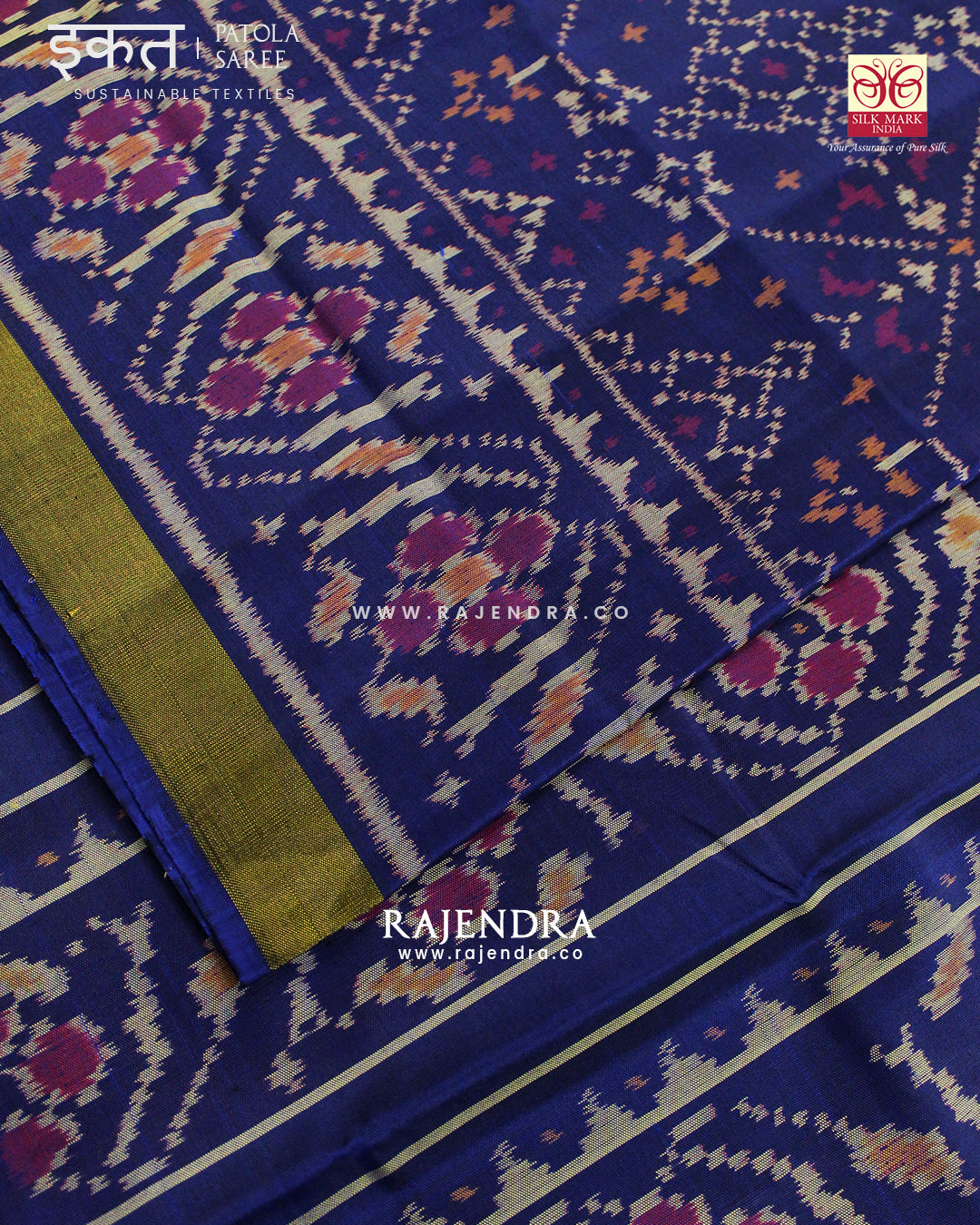 Traditional Navratna Design Blue Single Ikat Rajkot Patola Saree