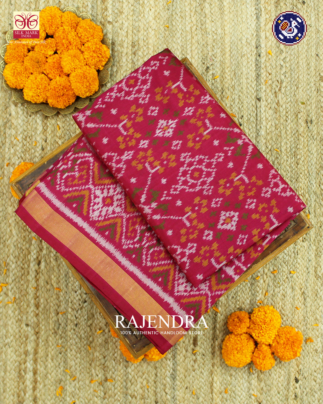 Traditional Navratna Design Dark Pink Rajkot Patola Saree