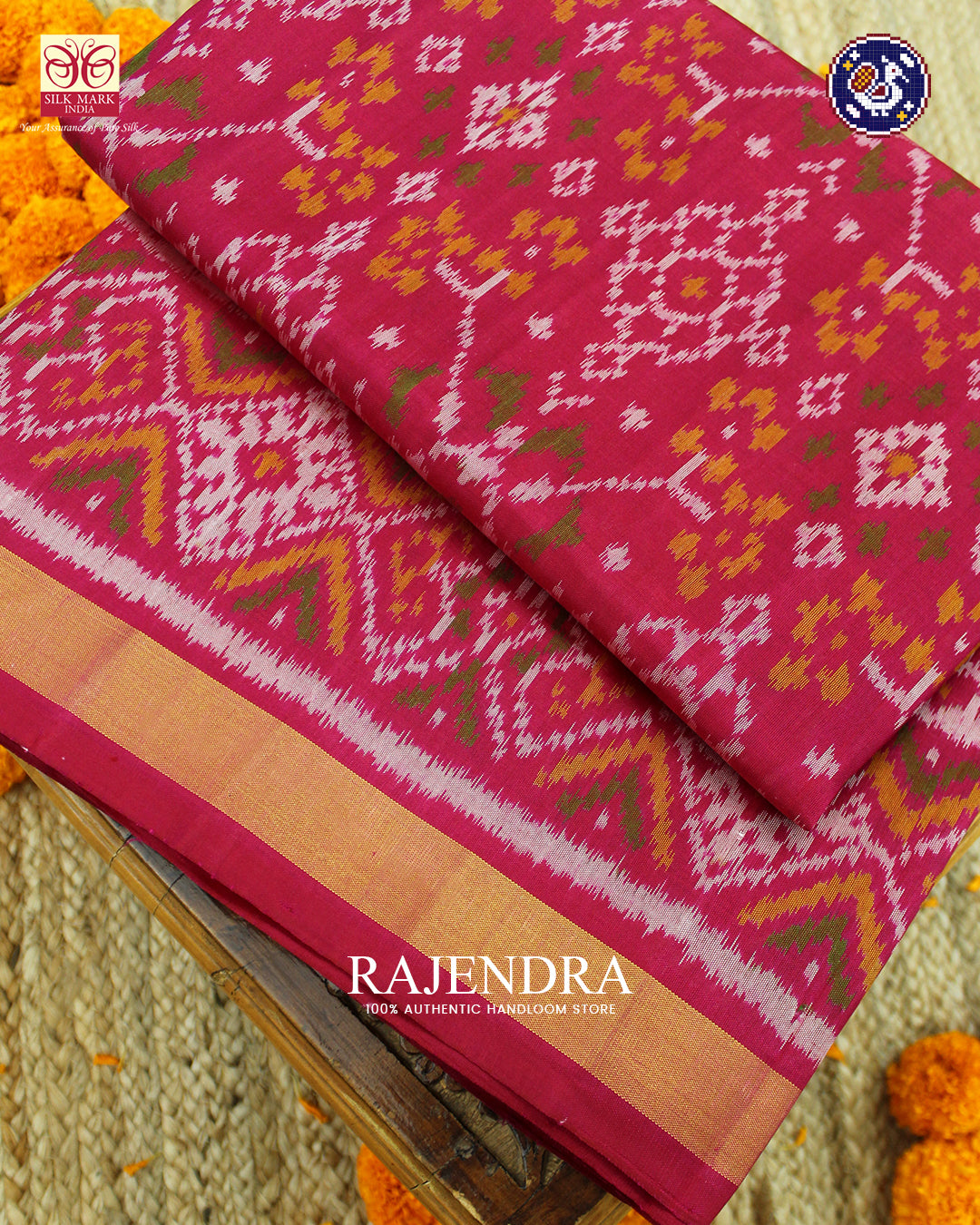 Traditional Navratna Design Dark Pink Rajkot Patola Saree