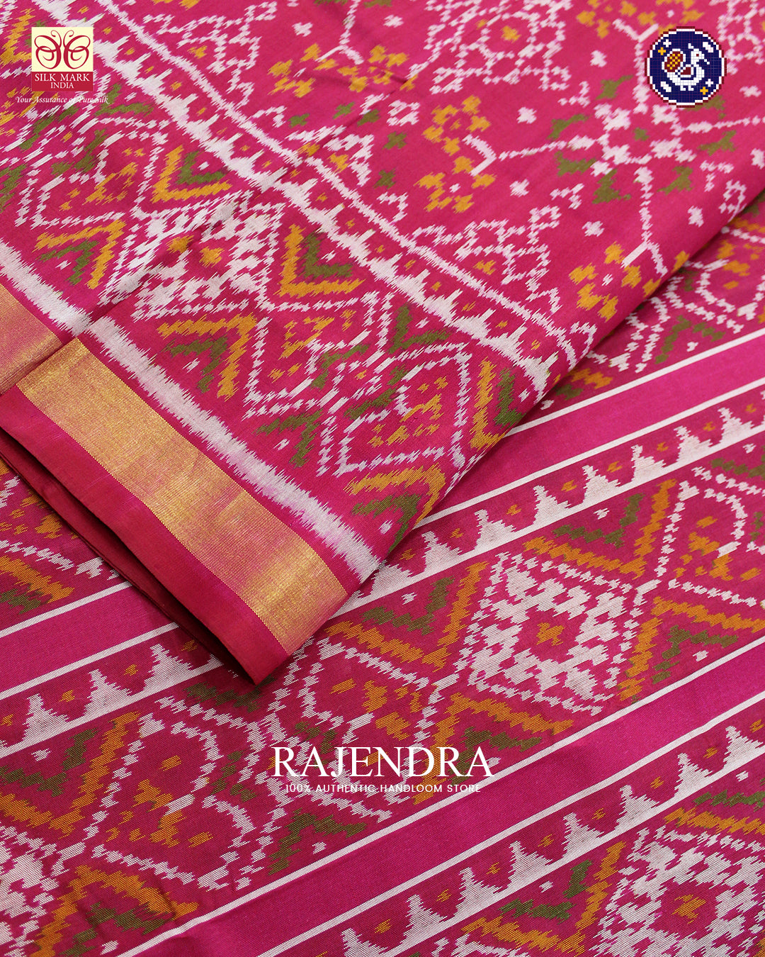 Traditional Navratna Design Dark Pink Rajkot Patola Saree