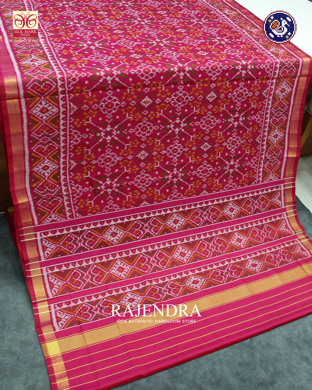 Traditional Navratna Design Dark Pink Rajkot Patola Saree