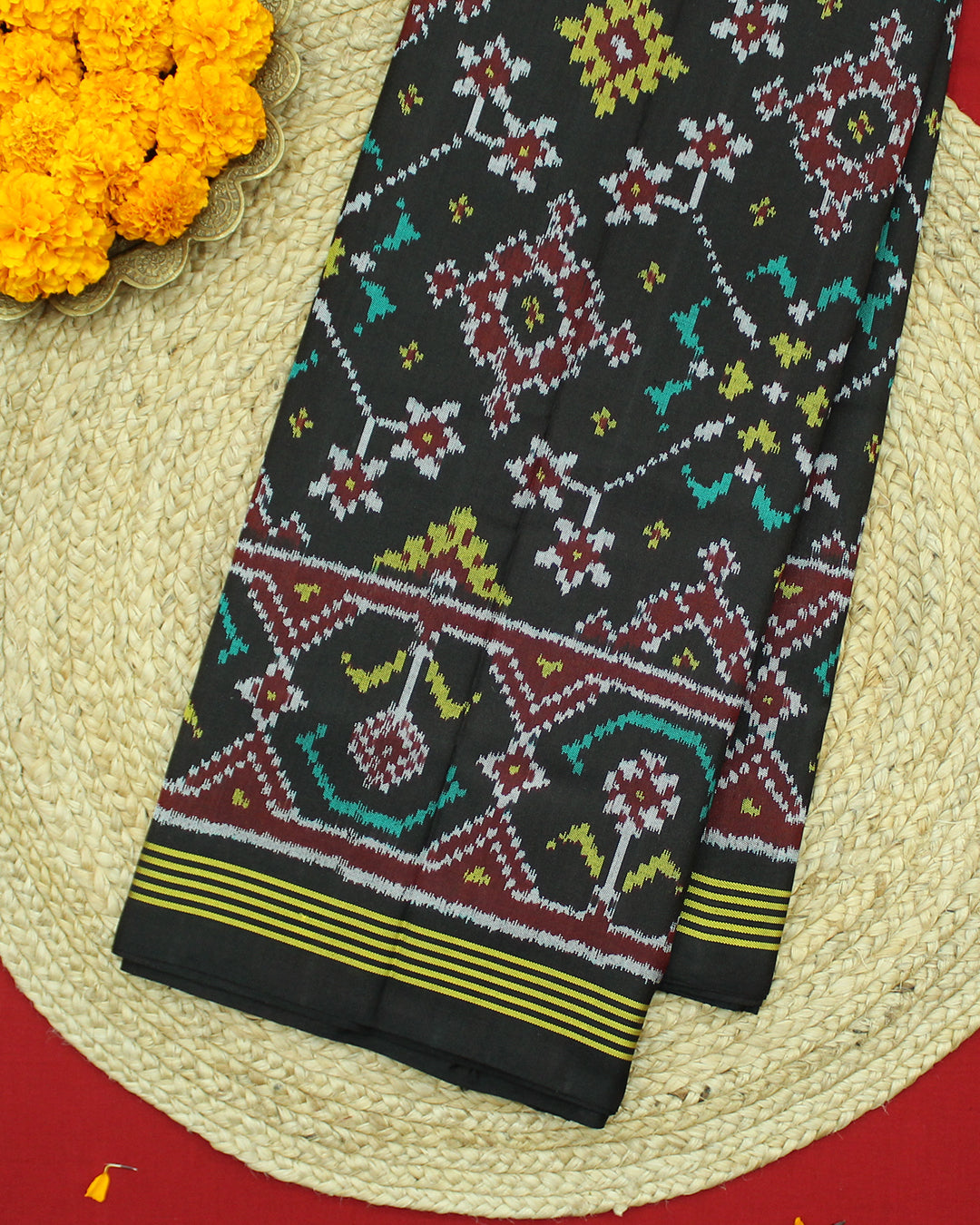 Traditional Navratna Design Black Ikat Rajkot Patola Saree