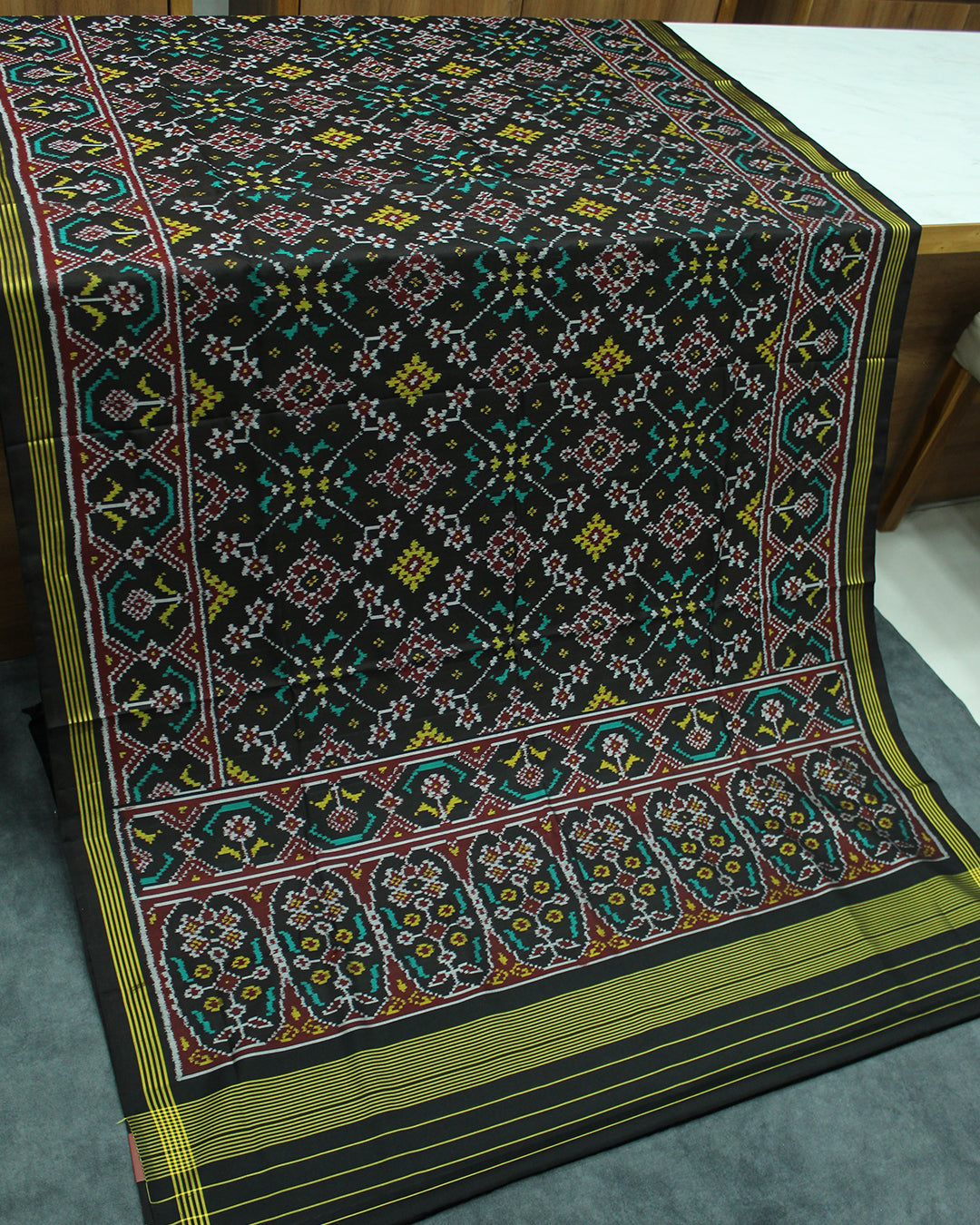 Traditional Navratna Design Black Ikat Rajkot Patola Saree