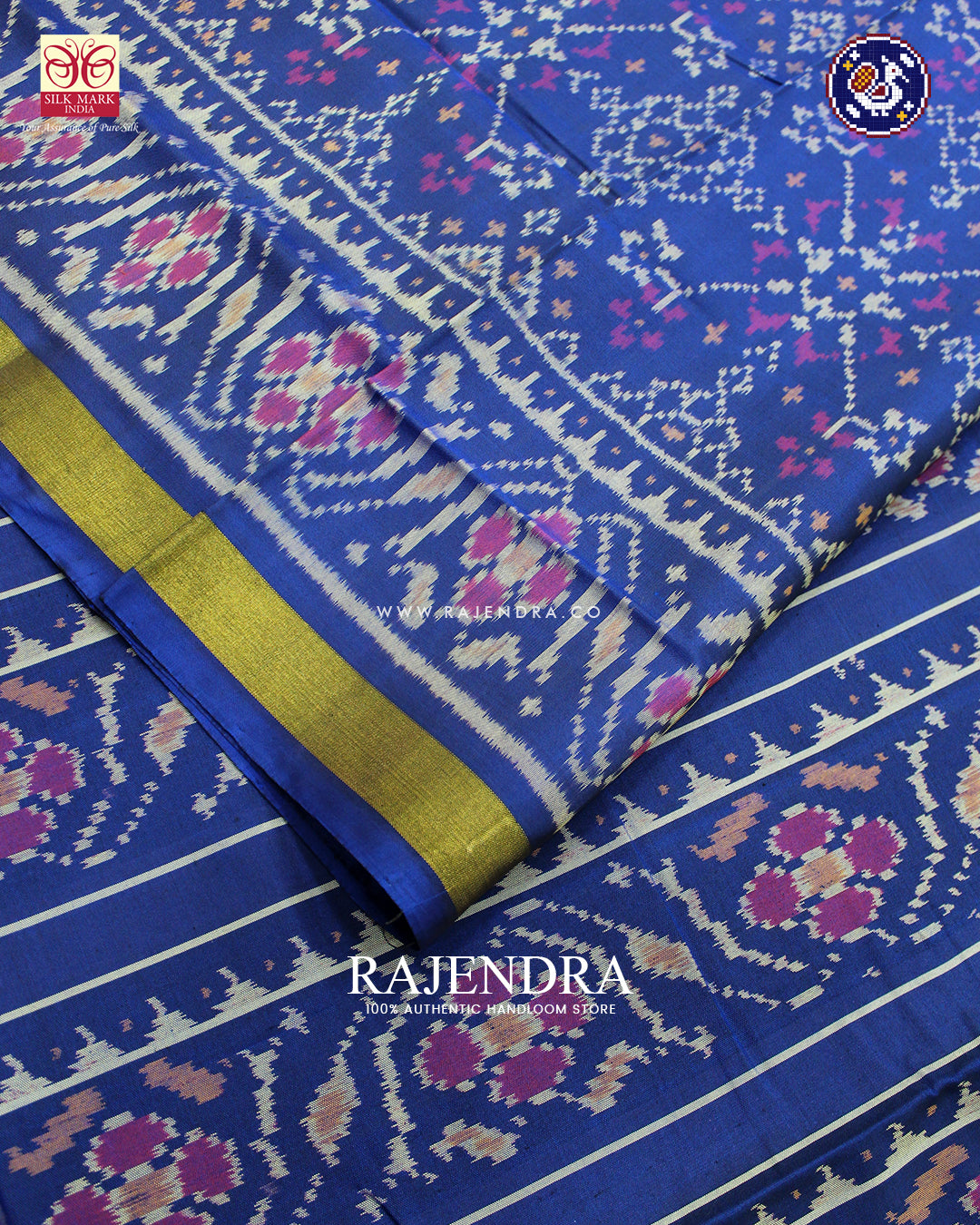 Traditional Navratna Design Blue Rajkot Patola Saree