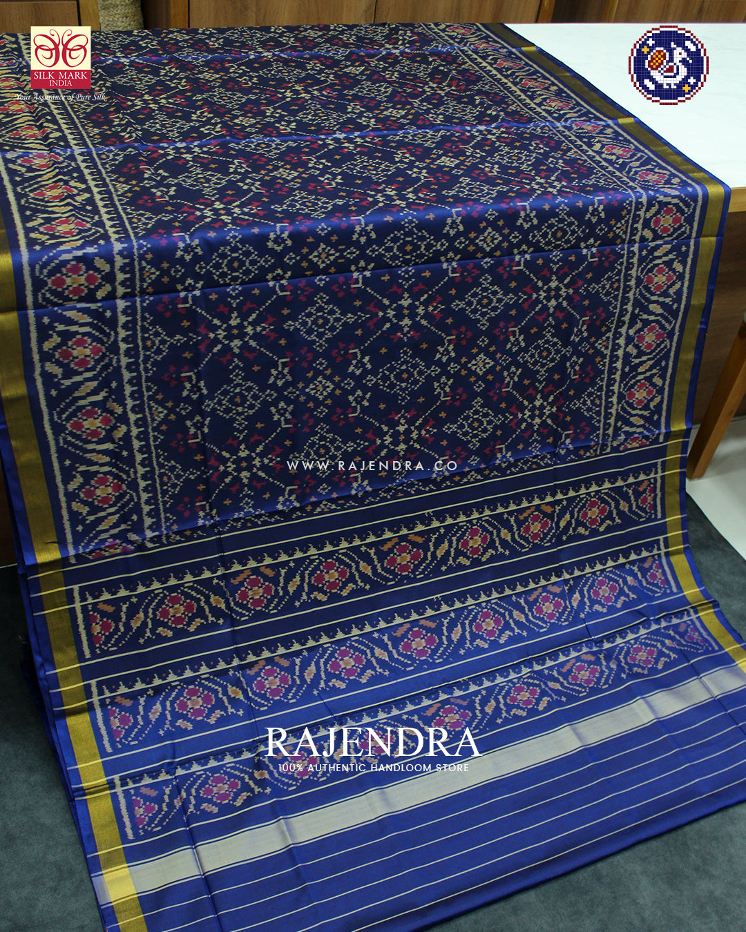 Traditional Navratna Design Blue Rajkot Patola Saree