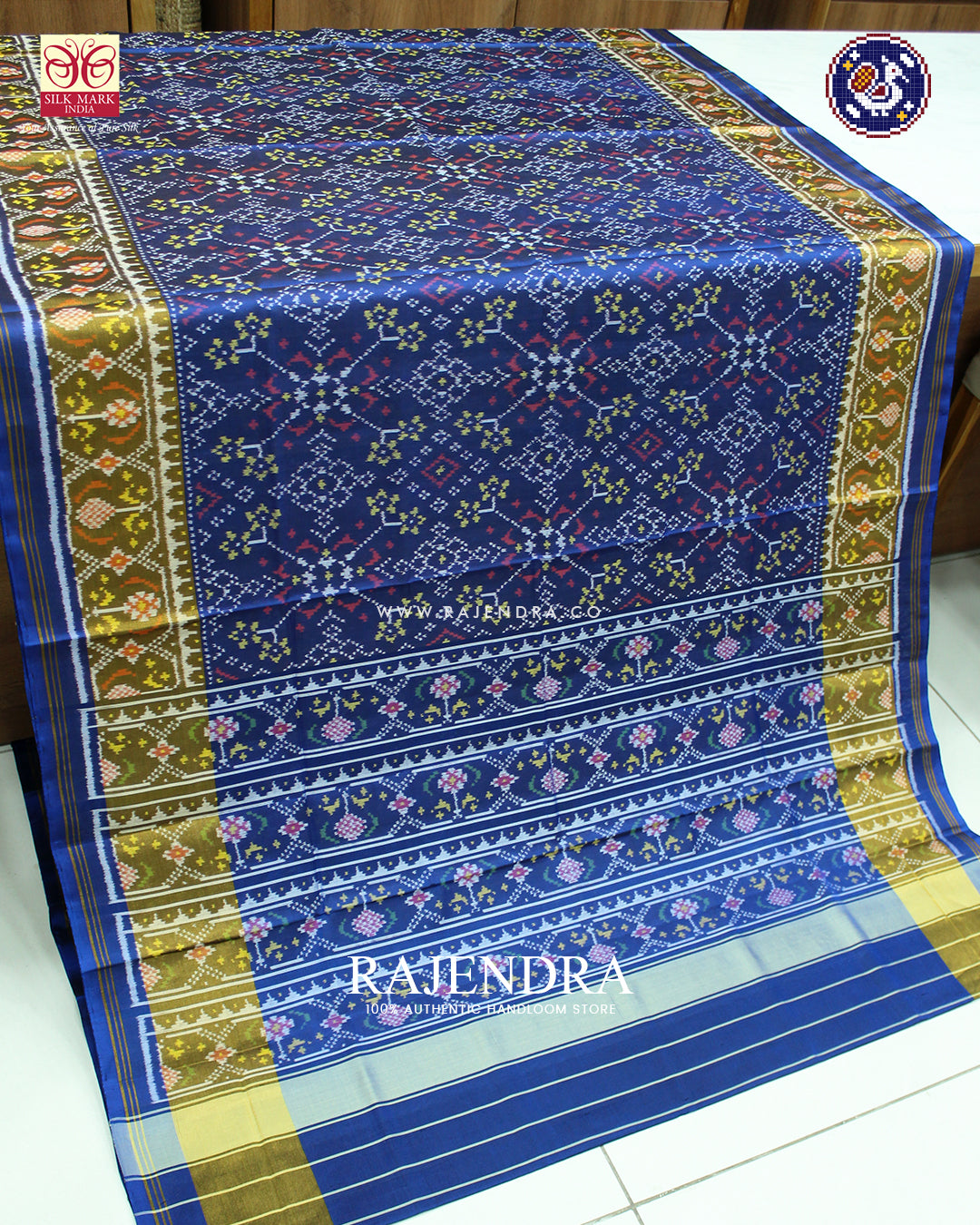 Traditional Navratna Design Blue Rajkot Patola Saree