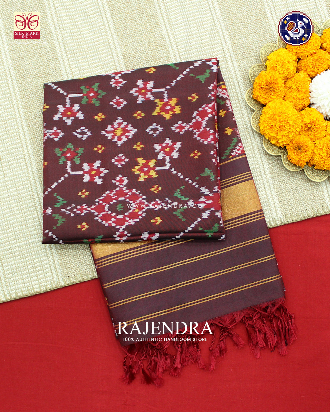 Exclusive Navratna Design Dark Maroon Ikat Rajkot Patola Dupatta