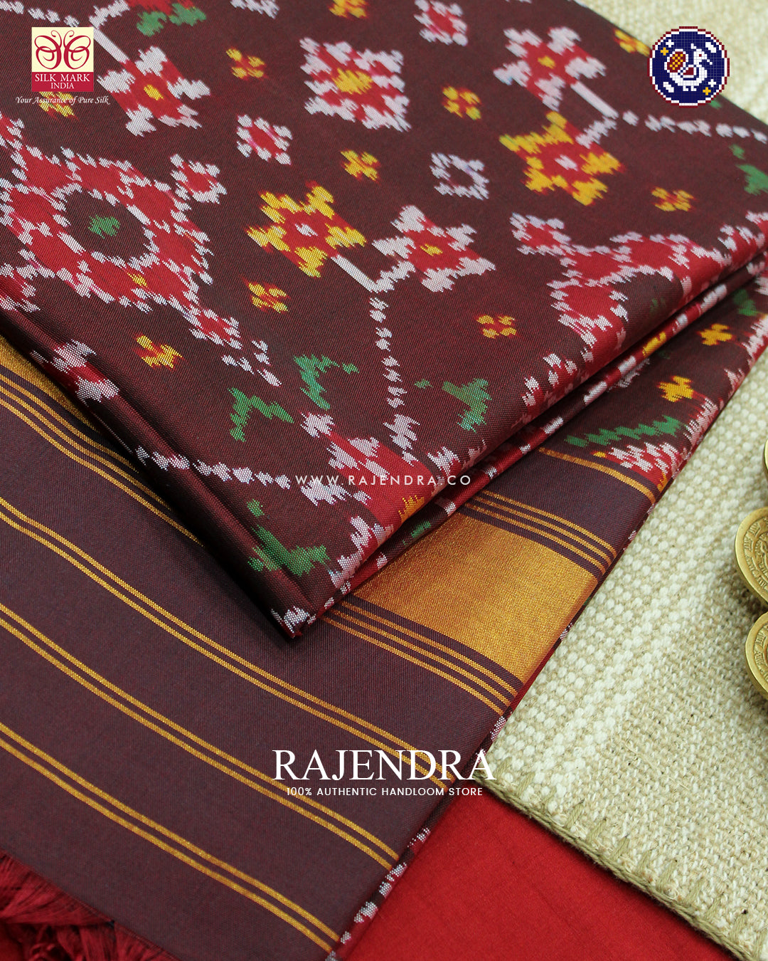 Exclusive Navratna Design Dark Maroon Ikat Rajkot Patola Dupatta