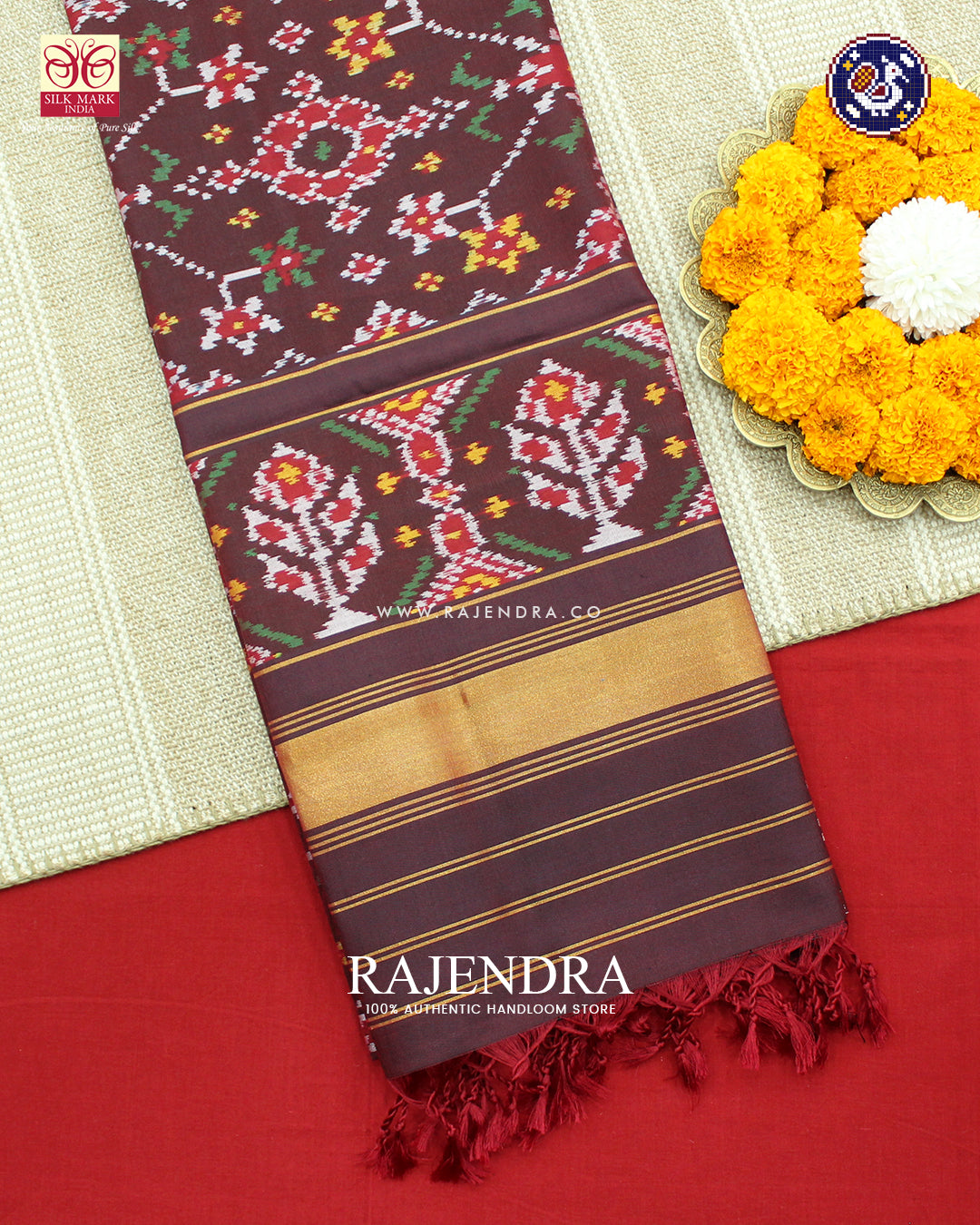 Exclusive Navratna Design Dark Maroon Ikat Rajkot Patola Dupatta