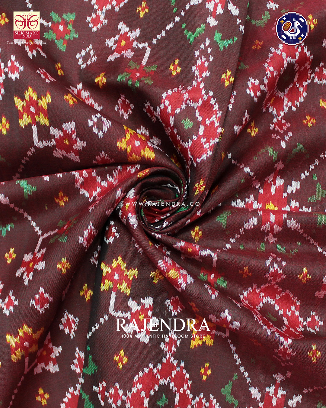 Exclusive Navratna Design Dark Maroon Ikat Rajkot Patola Dupatta