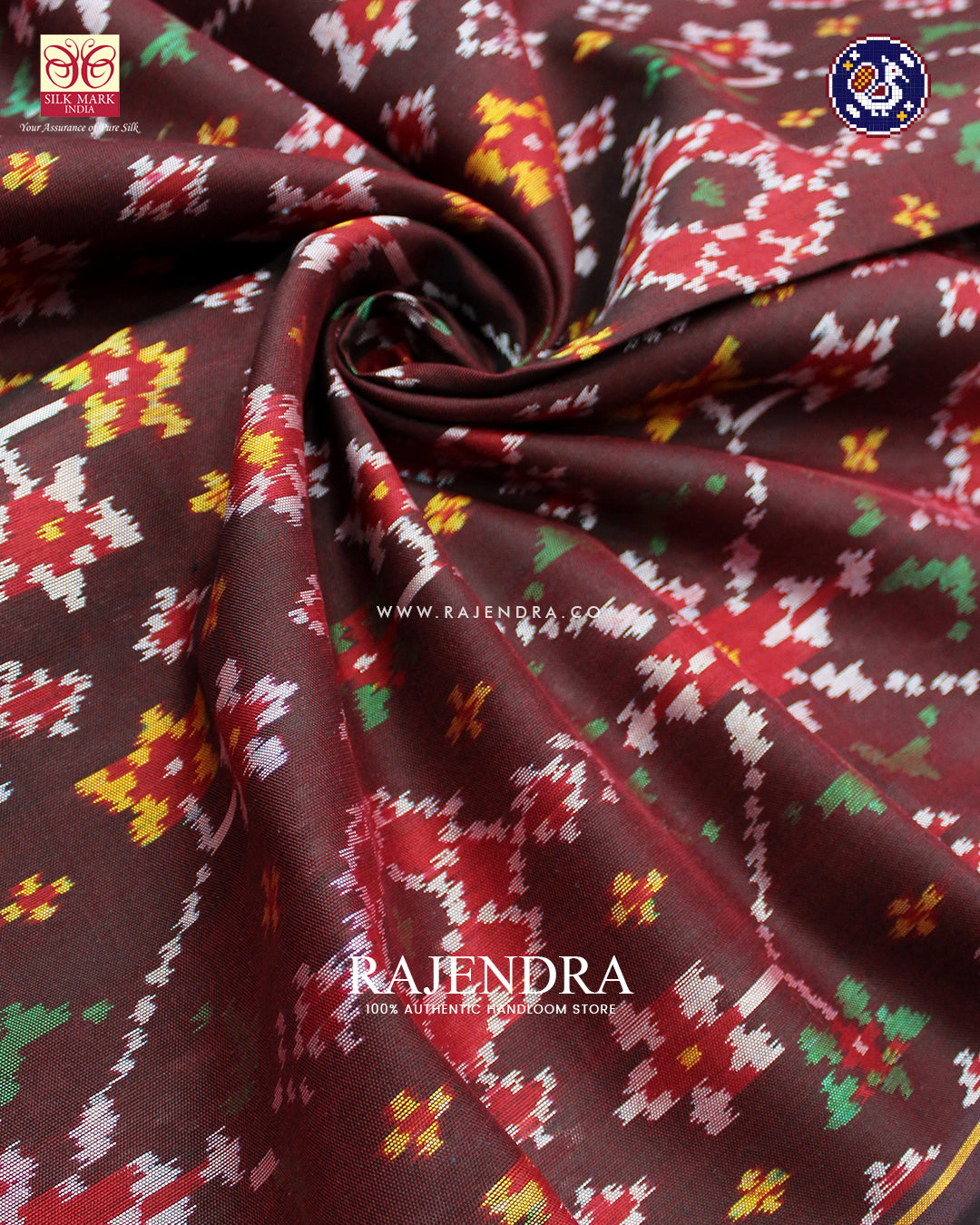 Exclusive Navratna Design Dark Maroon Ikat Rajkot Patola Dupatta