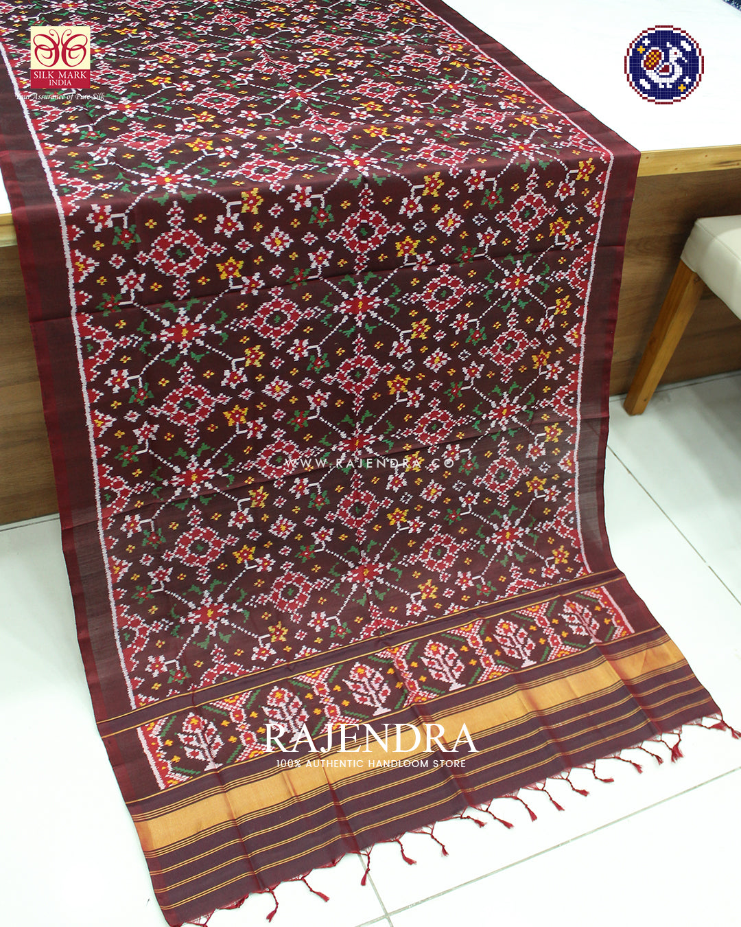 Exclusive Navratna Design Dark Maroon Ikat Rajkot Patola Dupatta