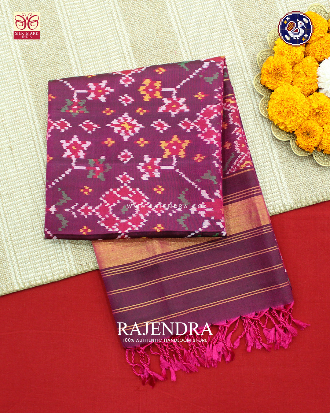 Exclusive Navratna Design Magenta Ikat Rajkot Patola Dupatta