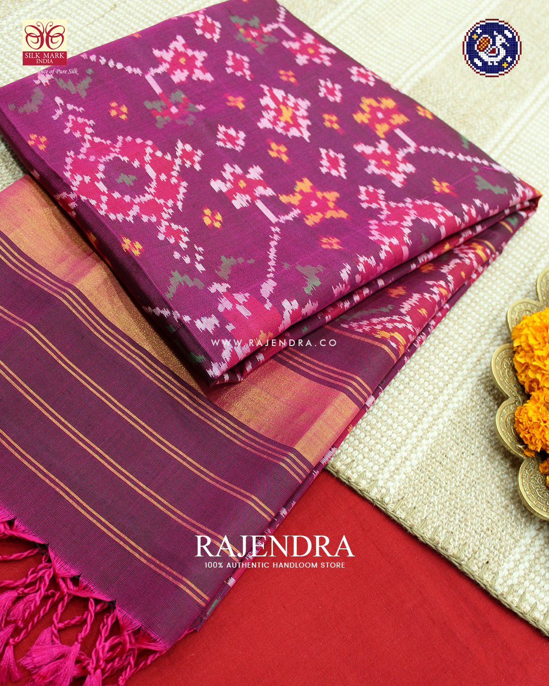 Exclusive Navratna Design Magenta Ikat Rajkot Patola Dupatta
