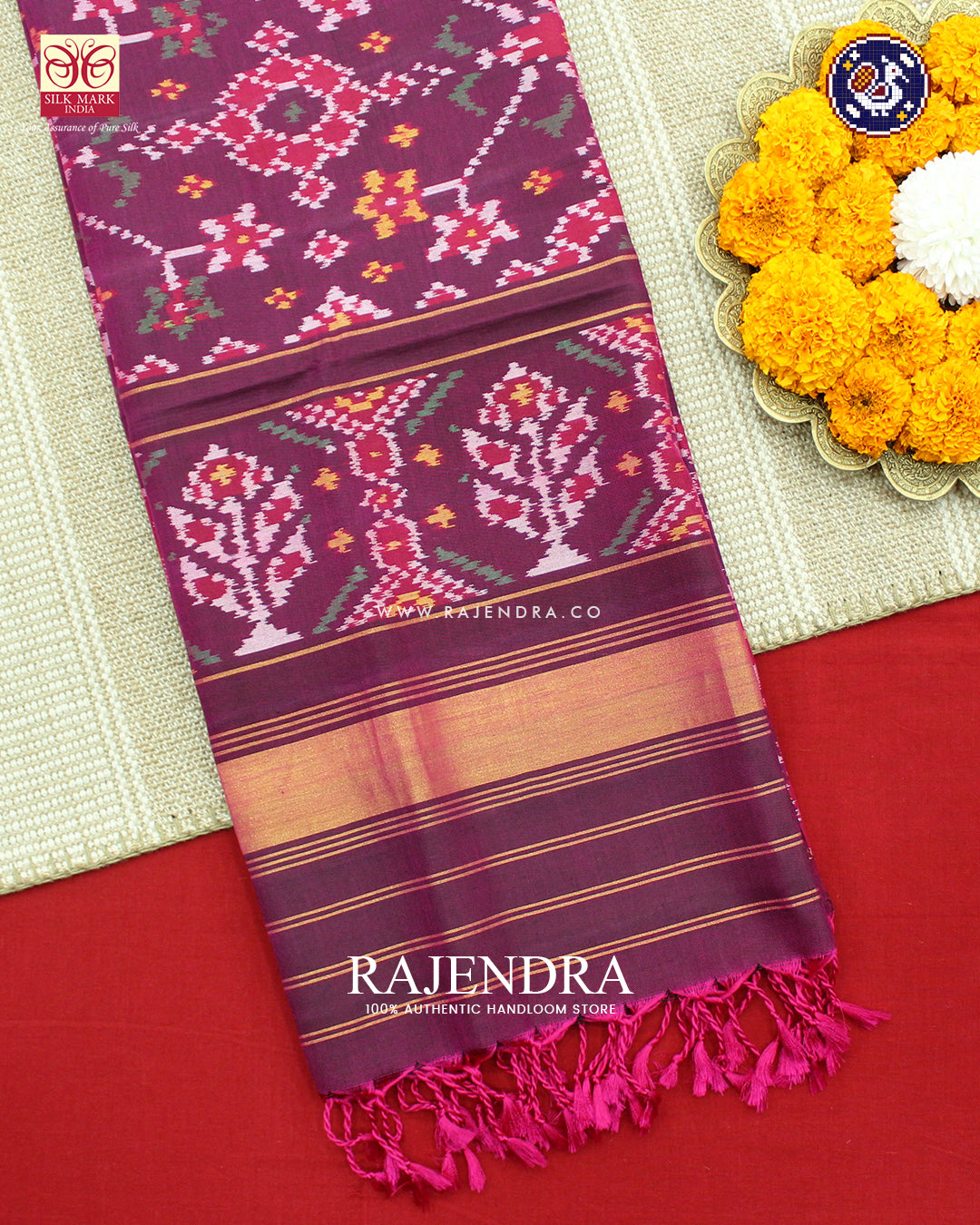 Exclusive Navratna Design Magenta Ikat Rajkot Patola Dupatta