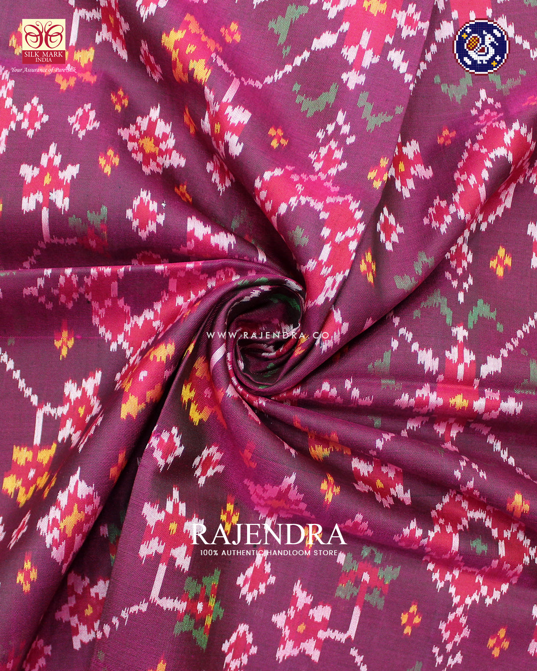 Exclusive Navratna Design Magenta Ikat Rajkot Patola Dupatta