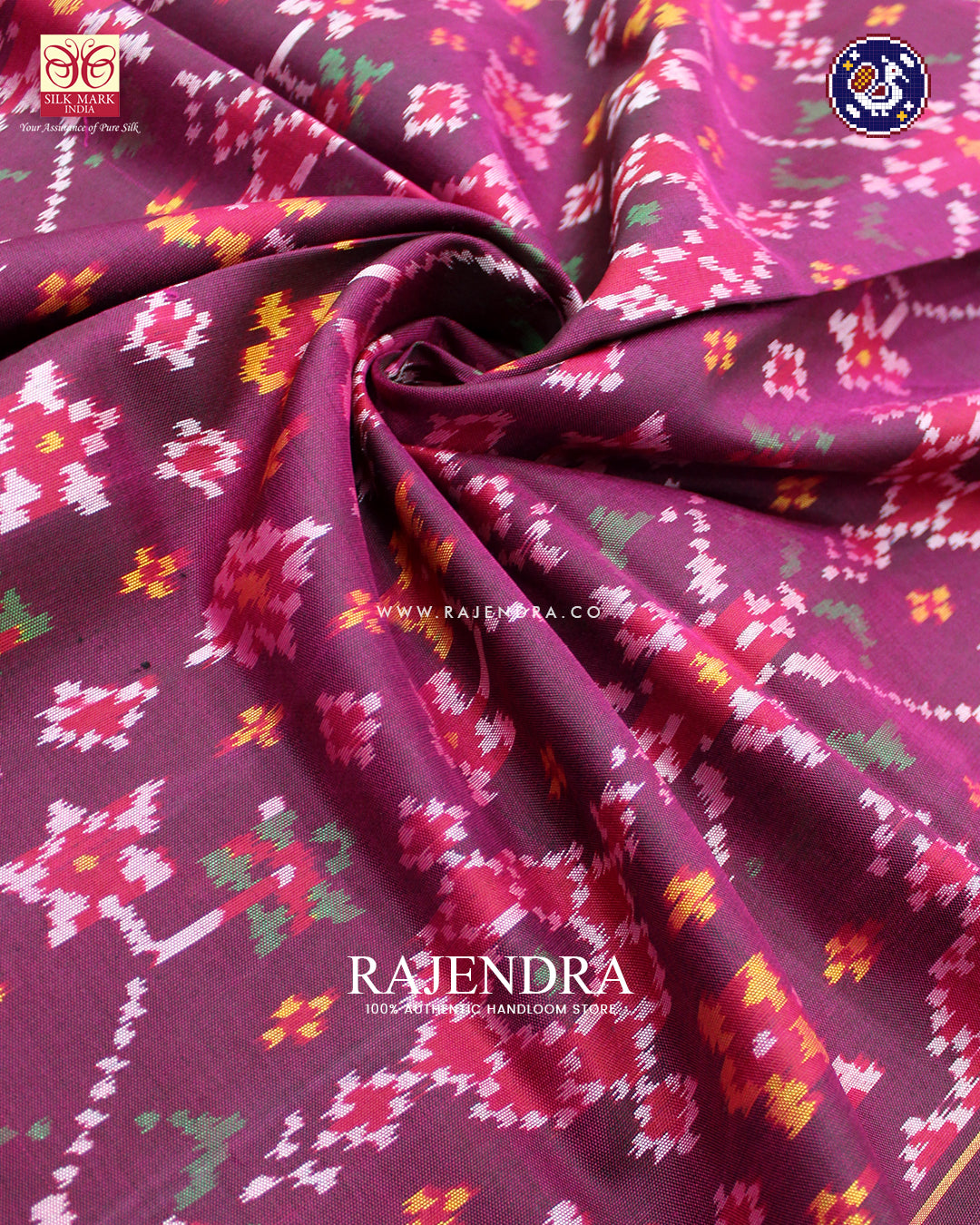 Exclusive Navratna Design Magenta Ikat Rajkot Patola Dupatta