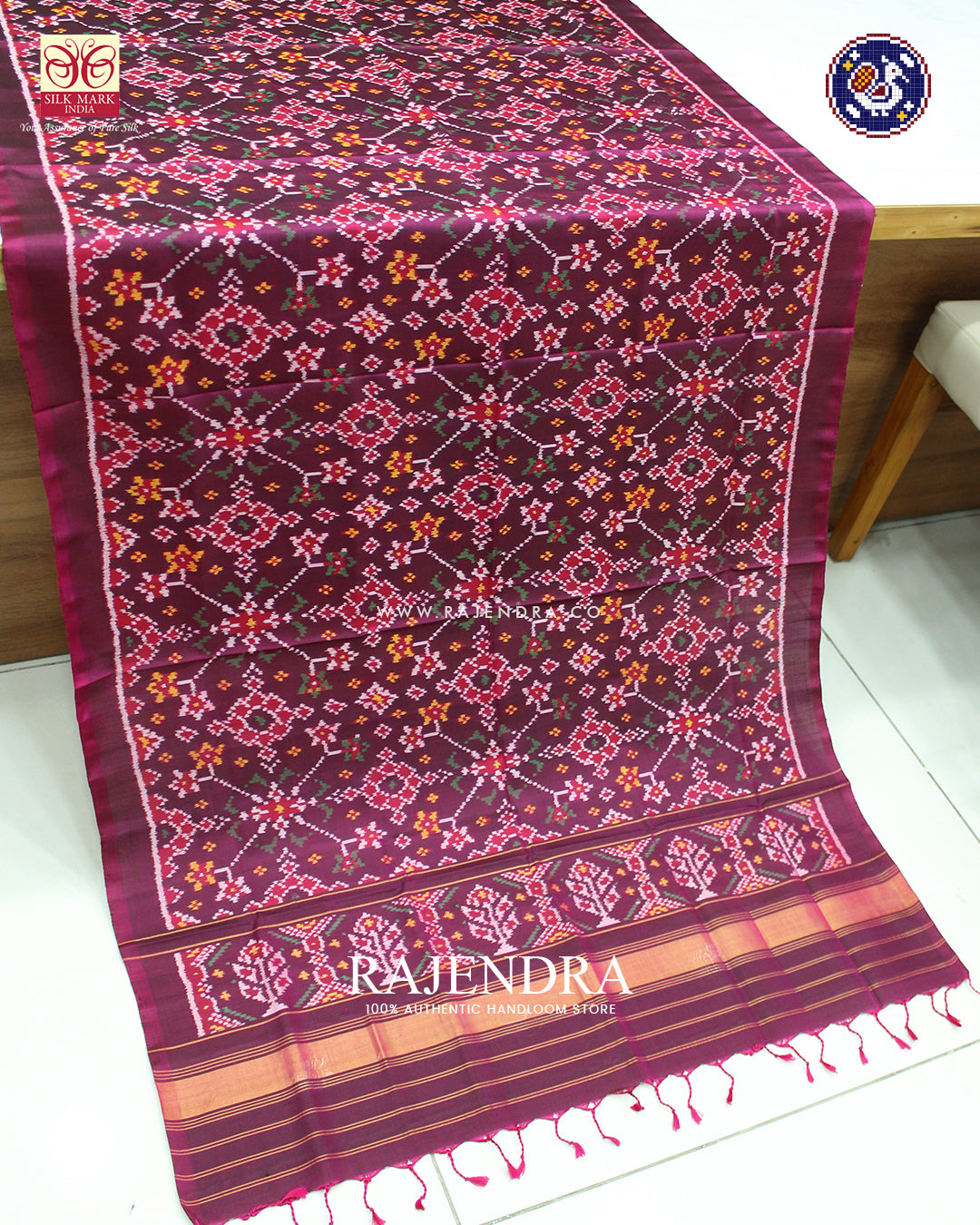 Exclusive Navratna Design Magenta Ikat Rajkot Patola Dupatta